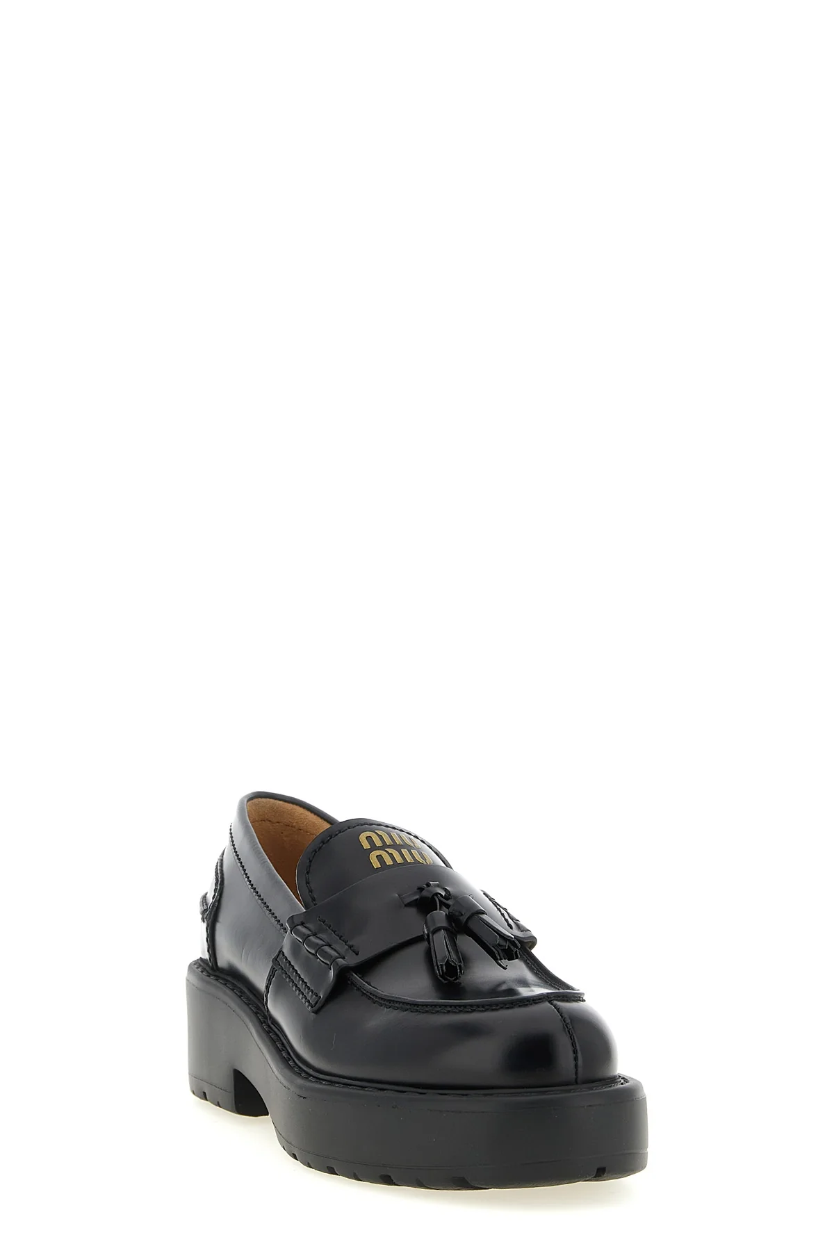 miu miu loafers in fine black calf leather reinterpret a wardrobe classic throug