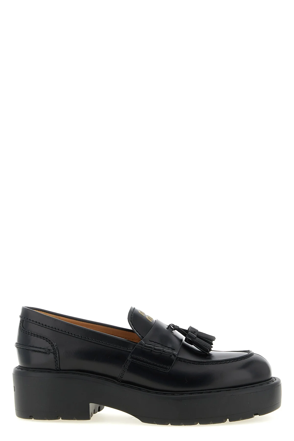 miu miu loafers in fine black calf leather reinterpret a wardrobe classic throug