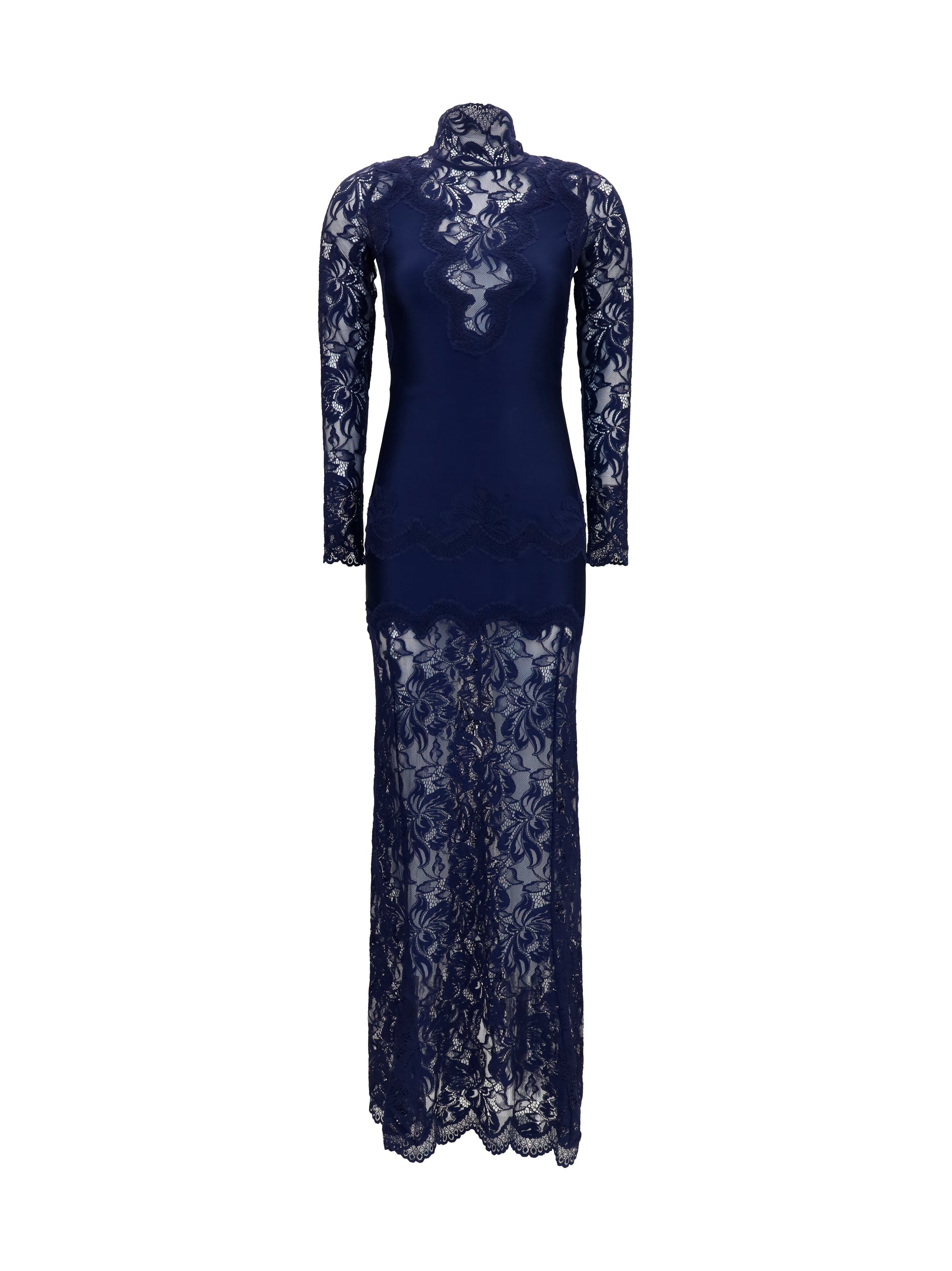 RABANNE 36 long lace and jersey dress