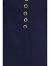 silk midi dress with buttons and contrast piping