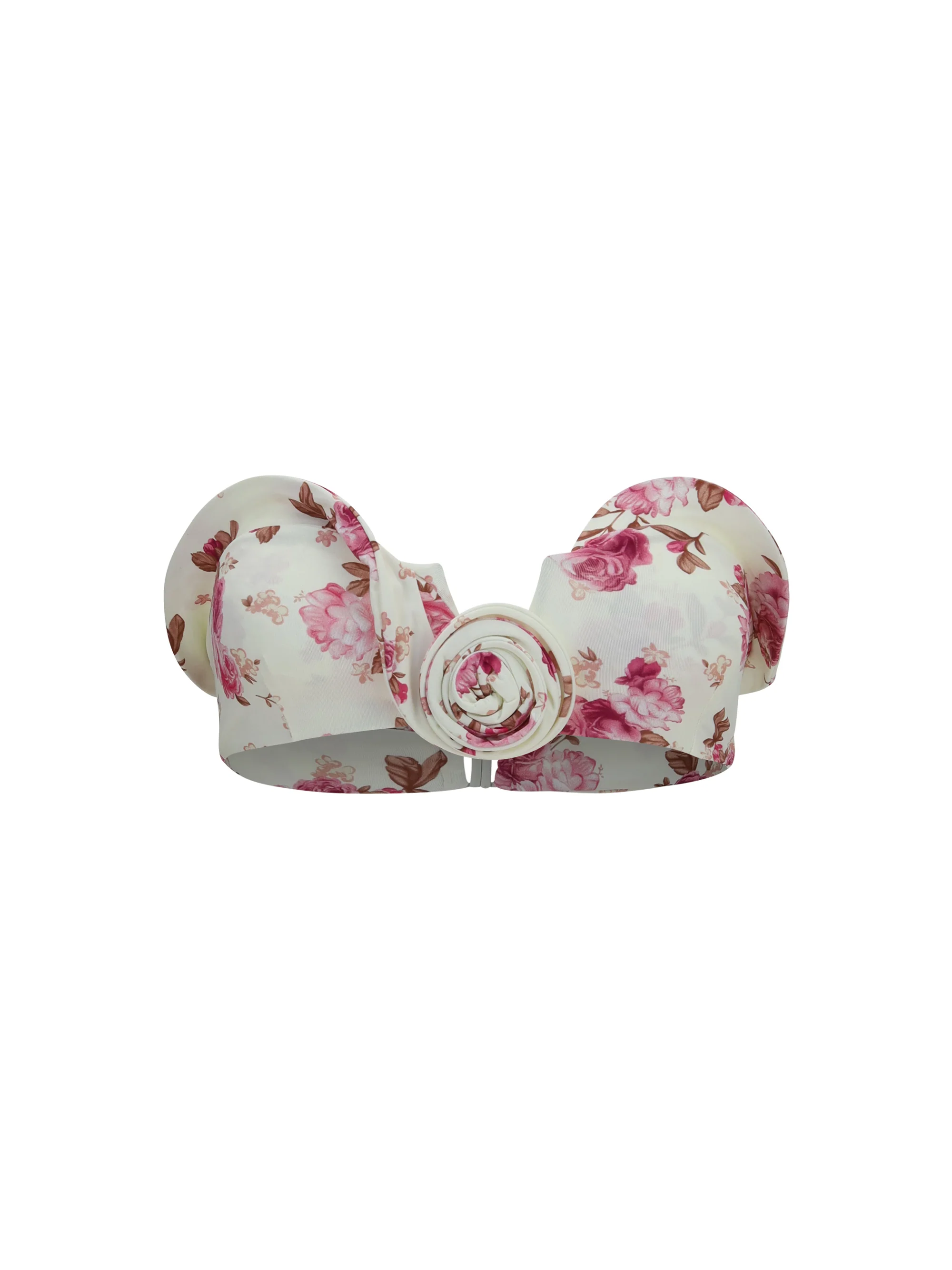 sculptural floral-print bandeau swim top
