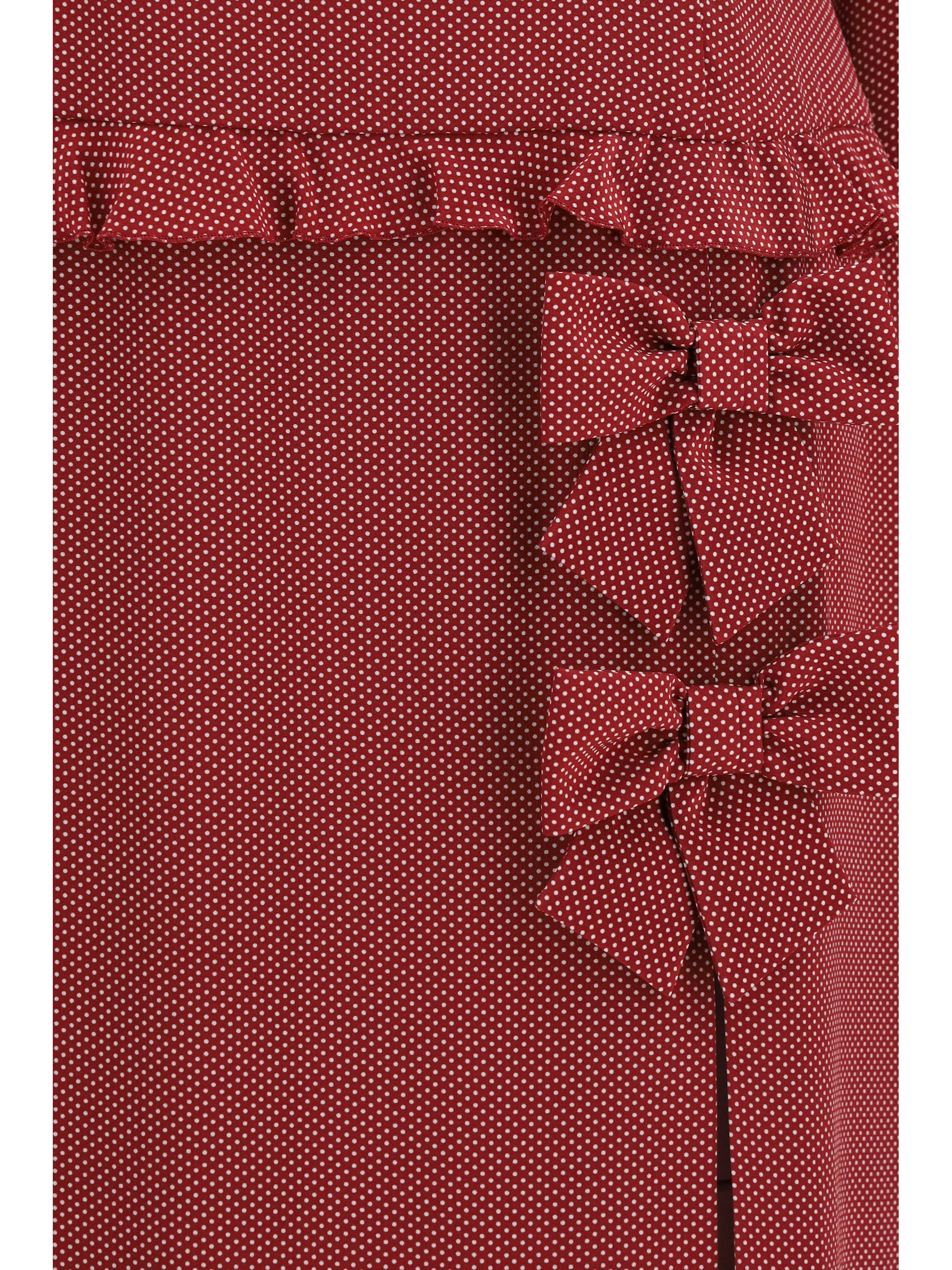 silk polka-dot midi dress with appliqué bows