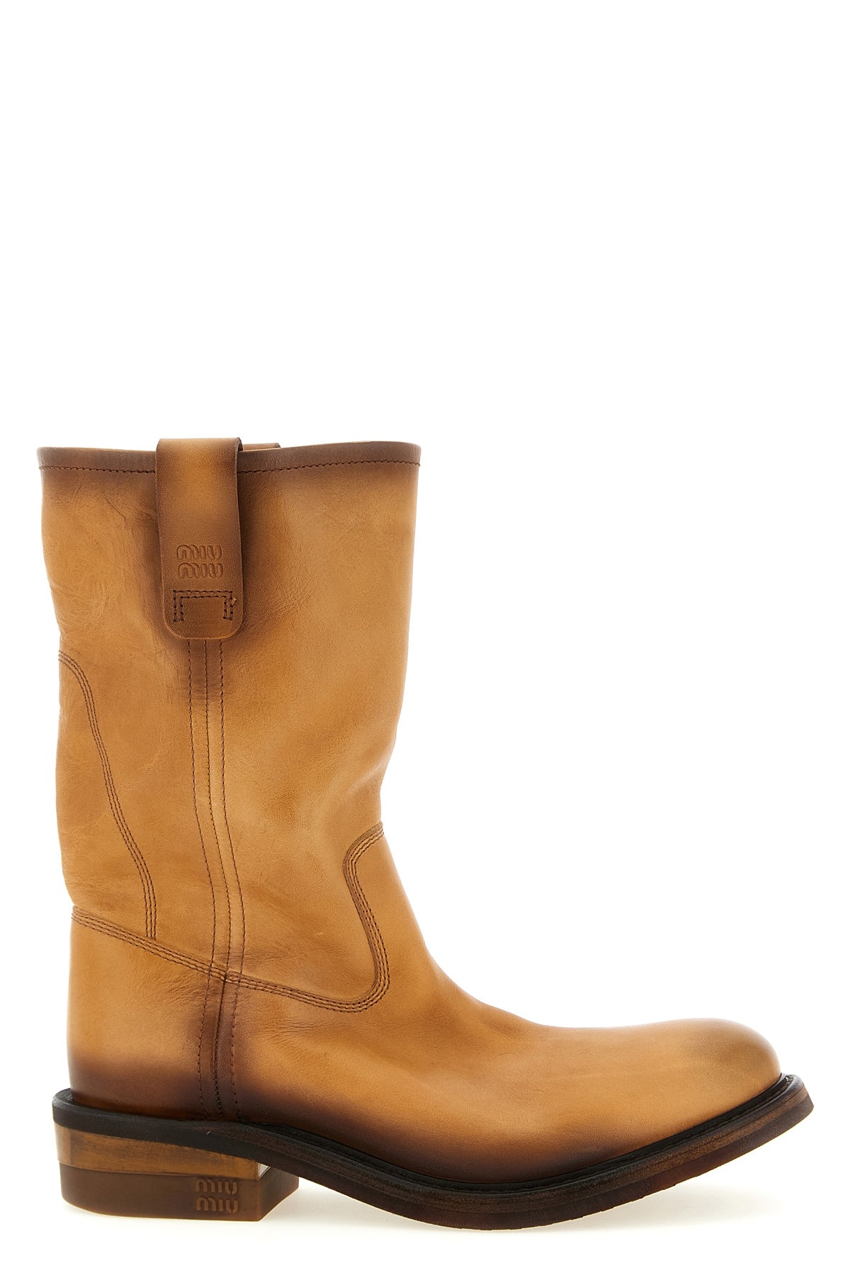 MIU MIU 38 foule leather ankle boots worked for a worn and cool effect