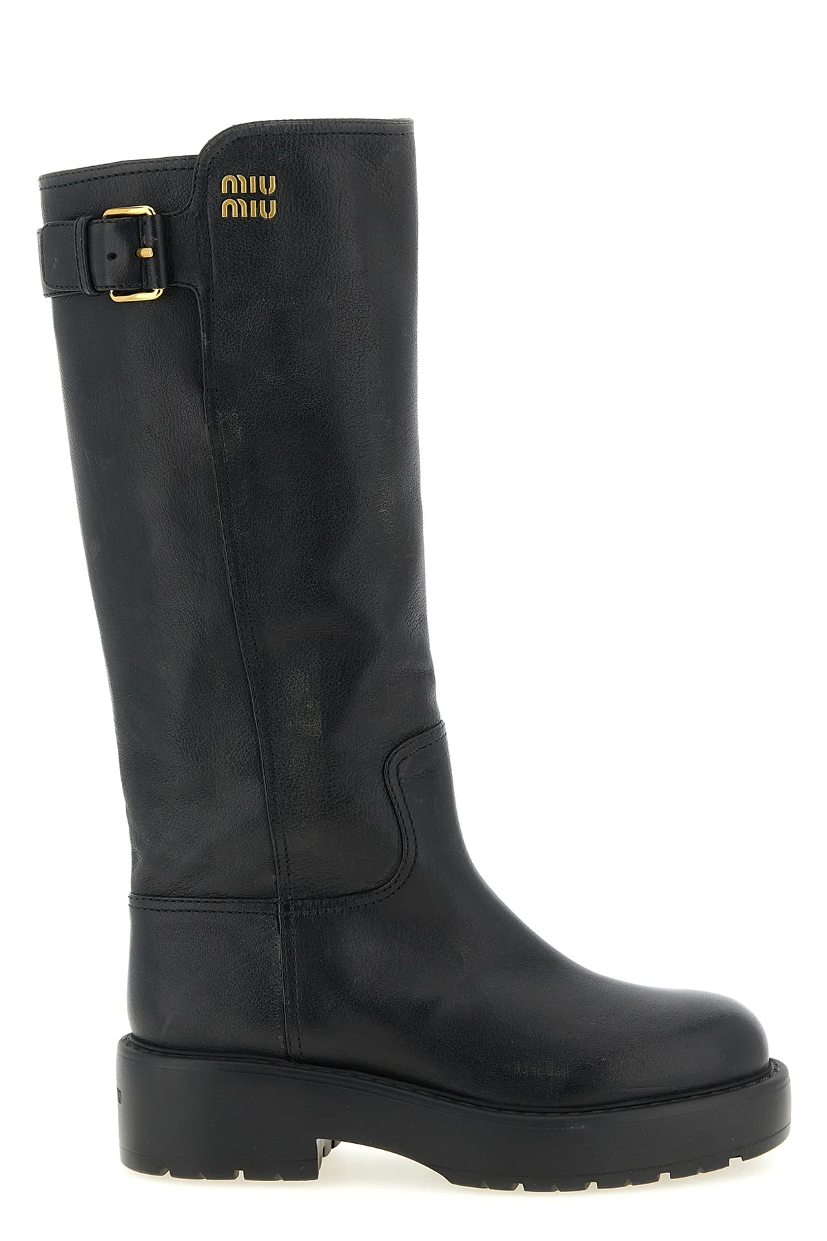 MIU MIU 37 miu miu high boots in fine black buffalo leather feature a structured model clea