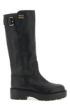 miu miu high boots in fine black buffalo leather feature a structured model clea