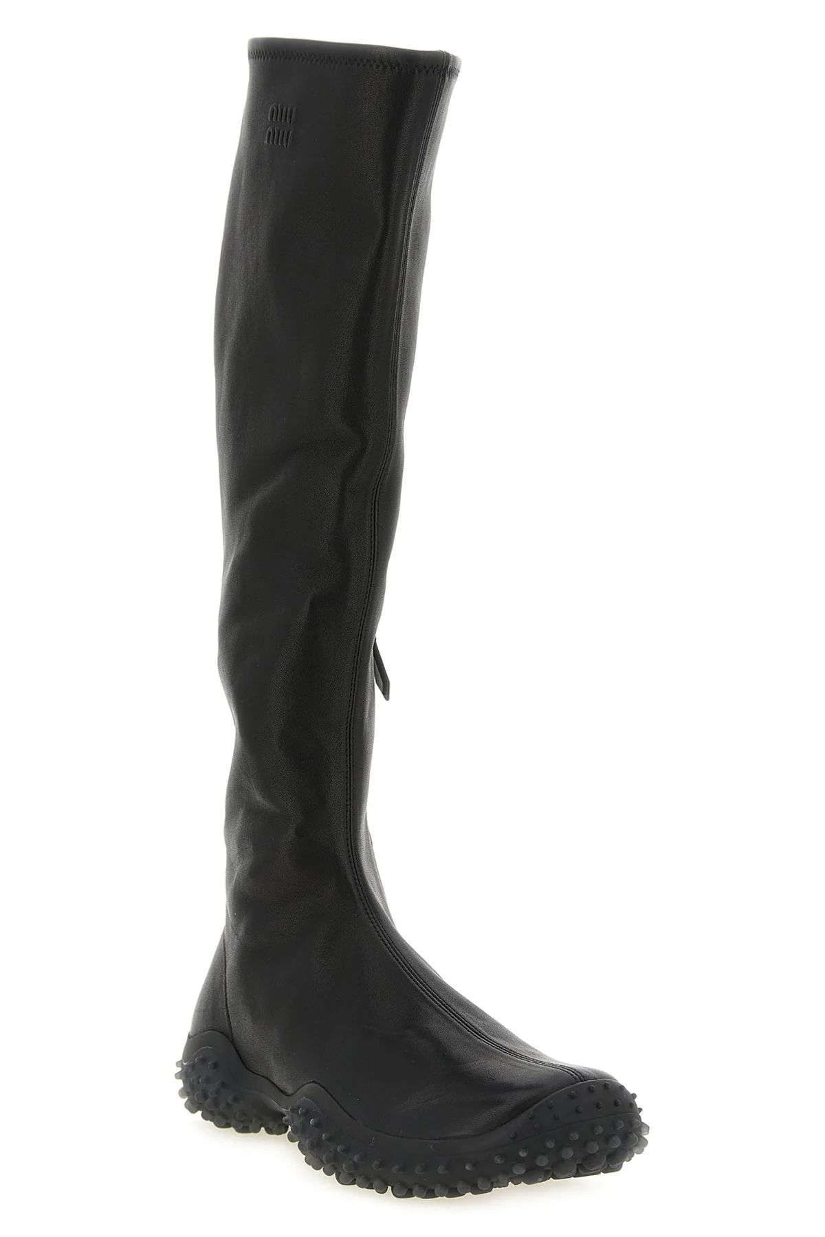 MIU MIU 37 miu miu high boots in stretch nappa leather feature a tapered silhouette defined
