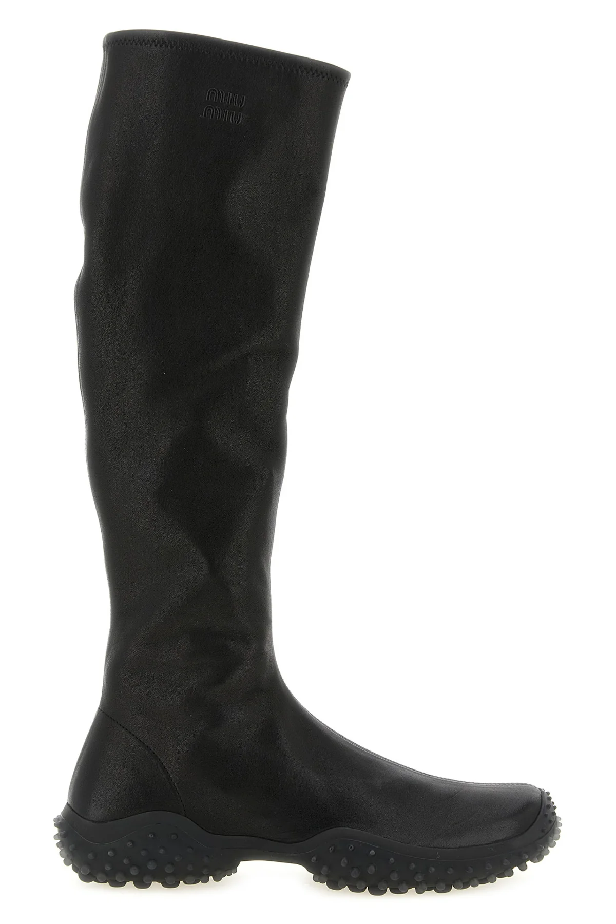 miu miu high boots in stretch nappa leather feature a tapered silhouette defined