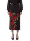 red rose print midi skirt