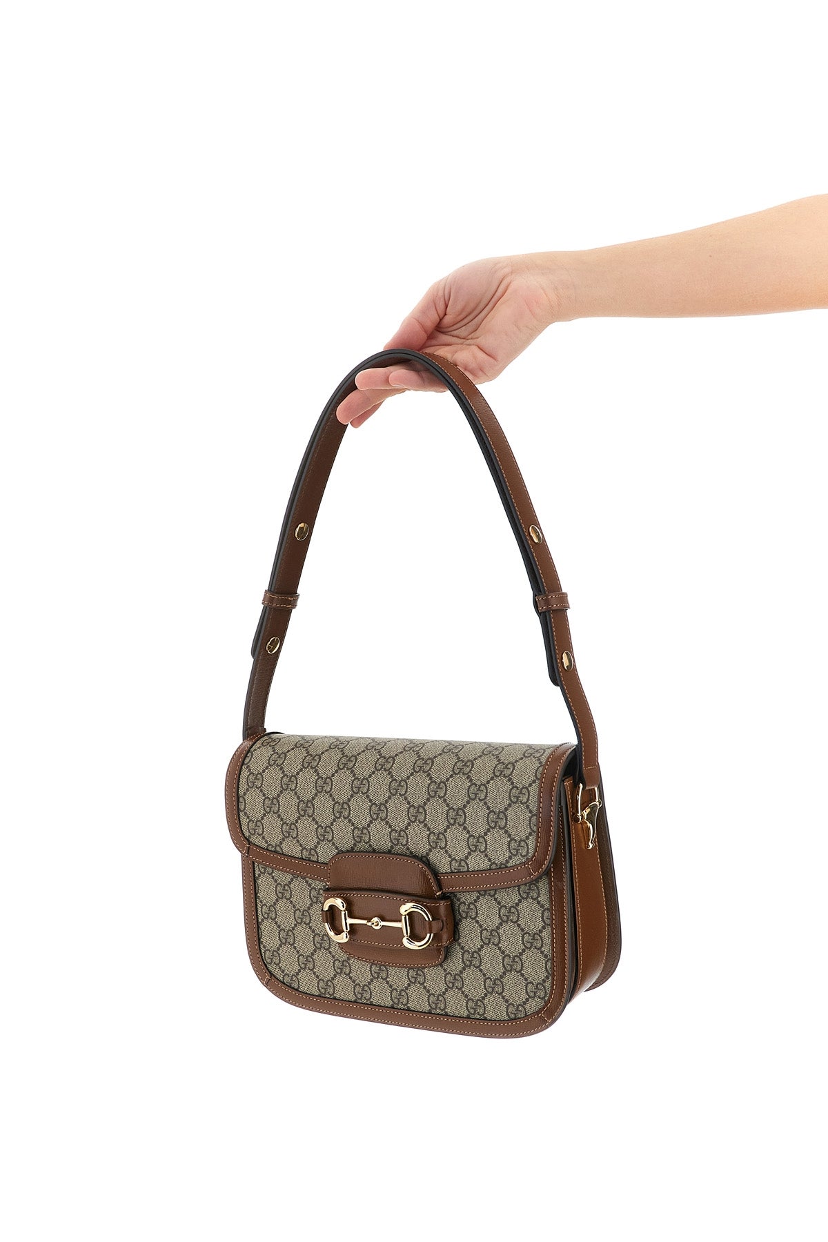 GUCCI OS gucci horsebit 1955 shoulder bag in beige and ebony gg supreme fabric