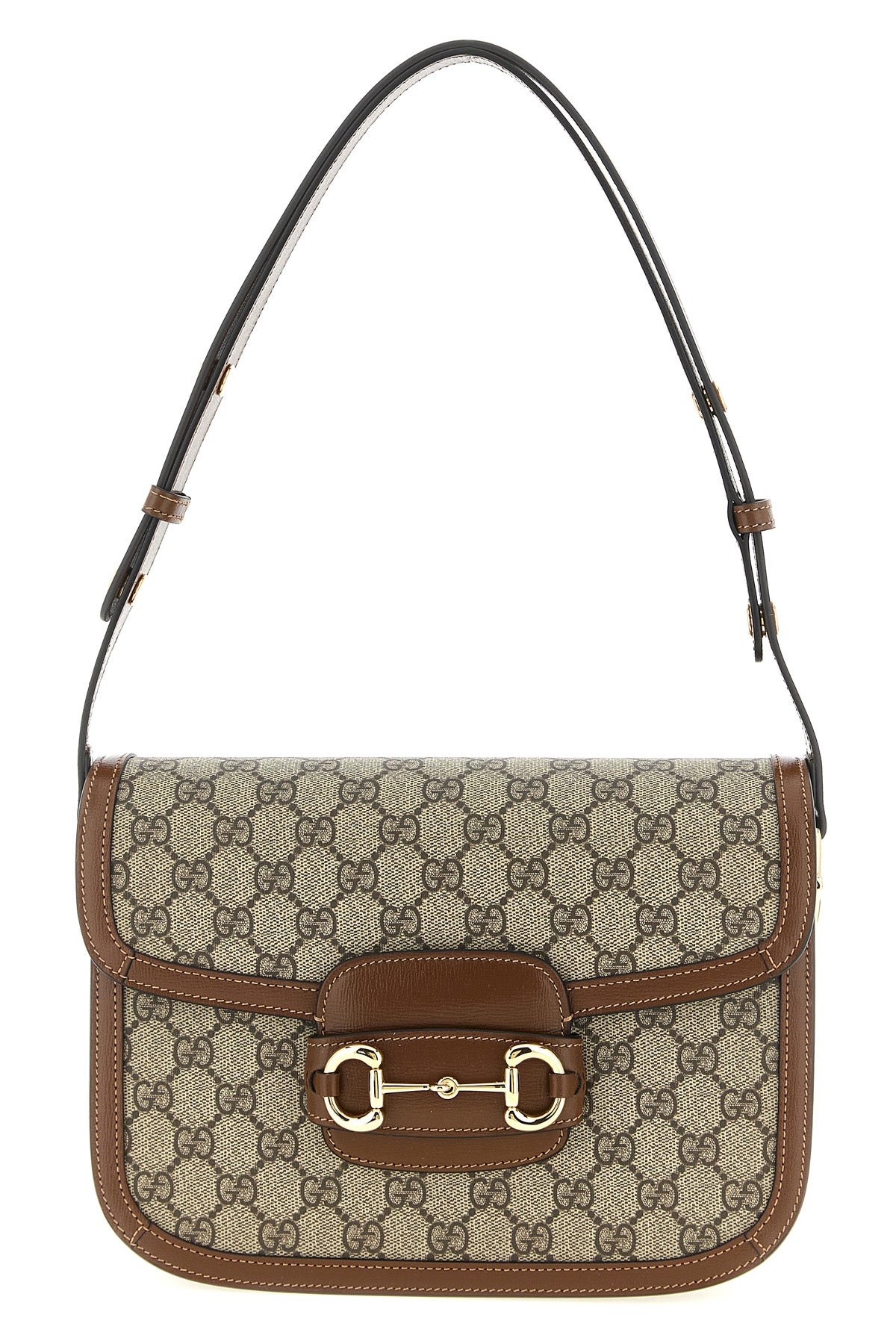 GUCCI OS gucci horsebit 1955 shoulder bag in beige and ebony gg supreme fabric