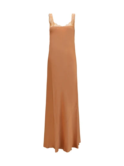 satin maxi dress with lace trims