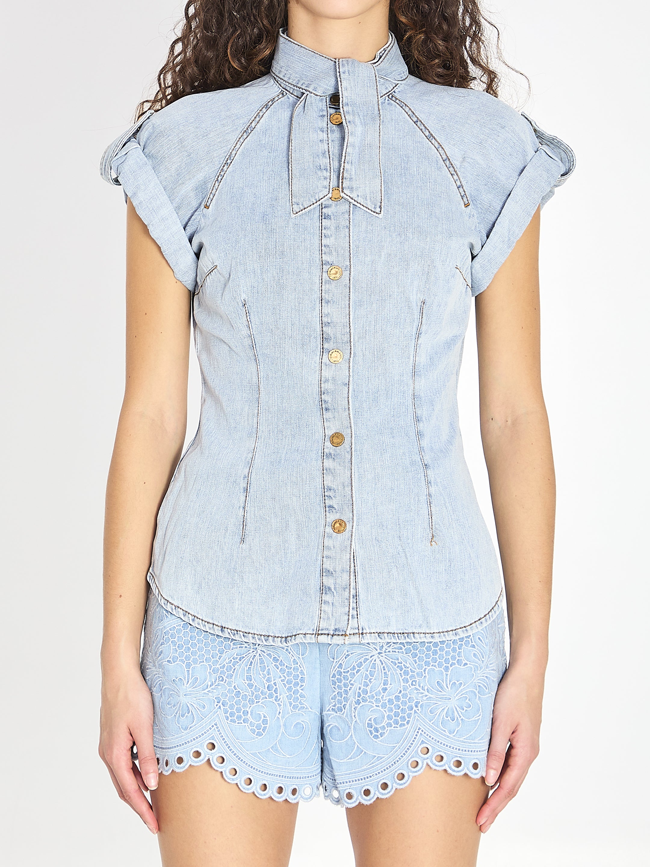 ZIMMERMANN 0 denim tie neck shirt 