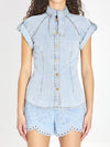 denim tie neck shirt