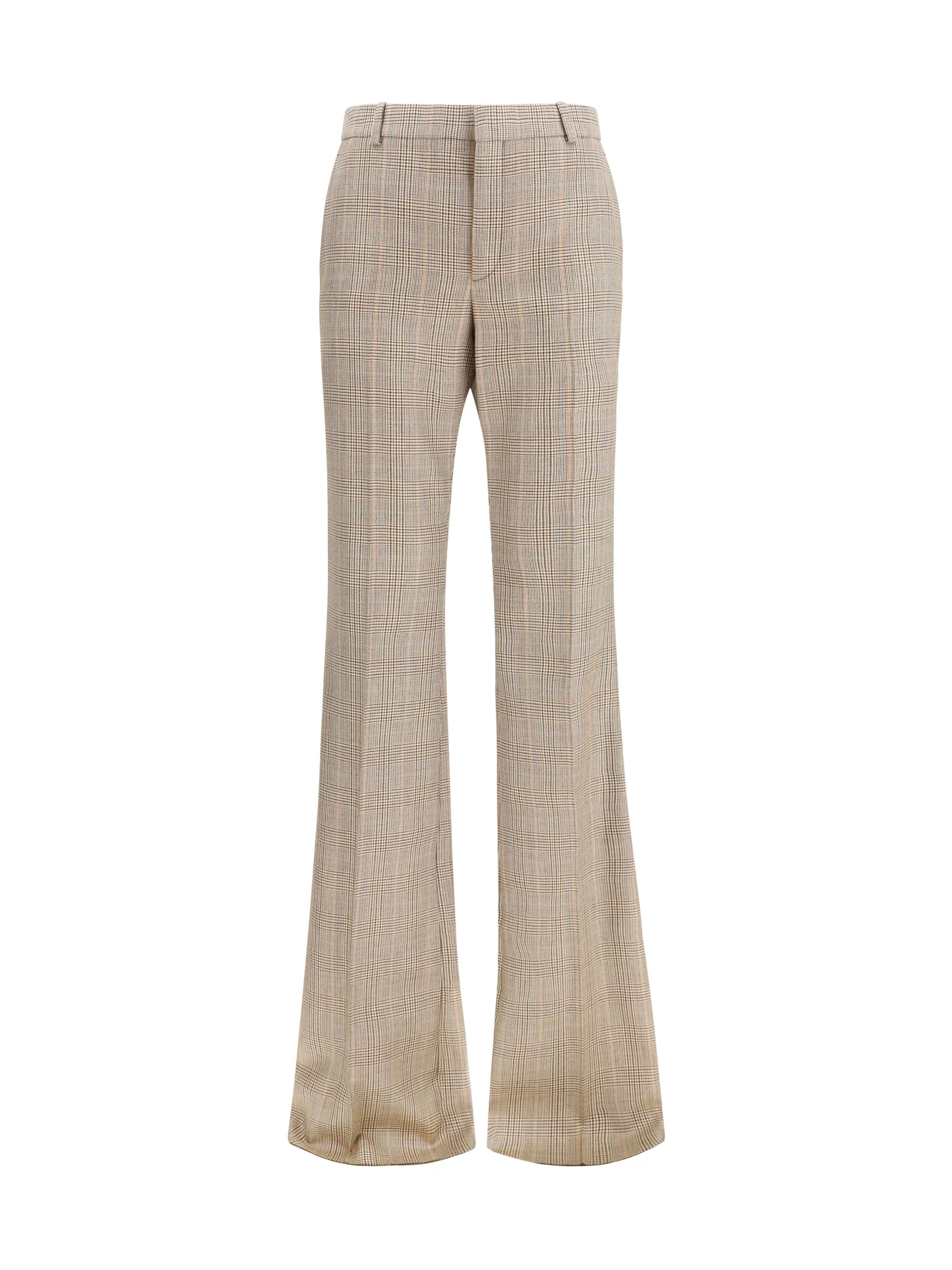prince of wales houndstooth wool flared pants