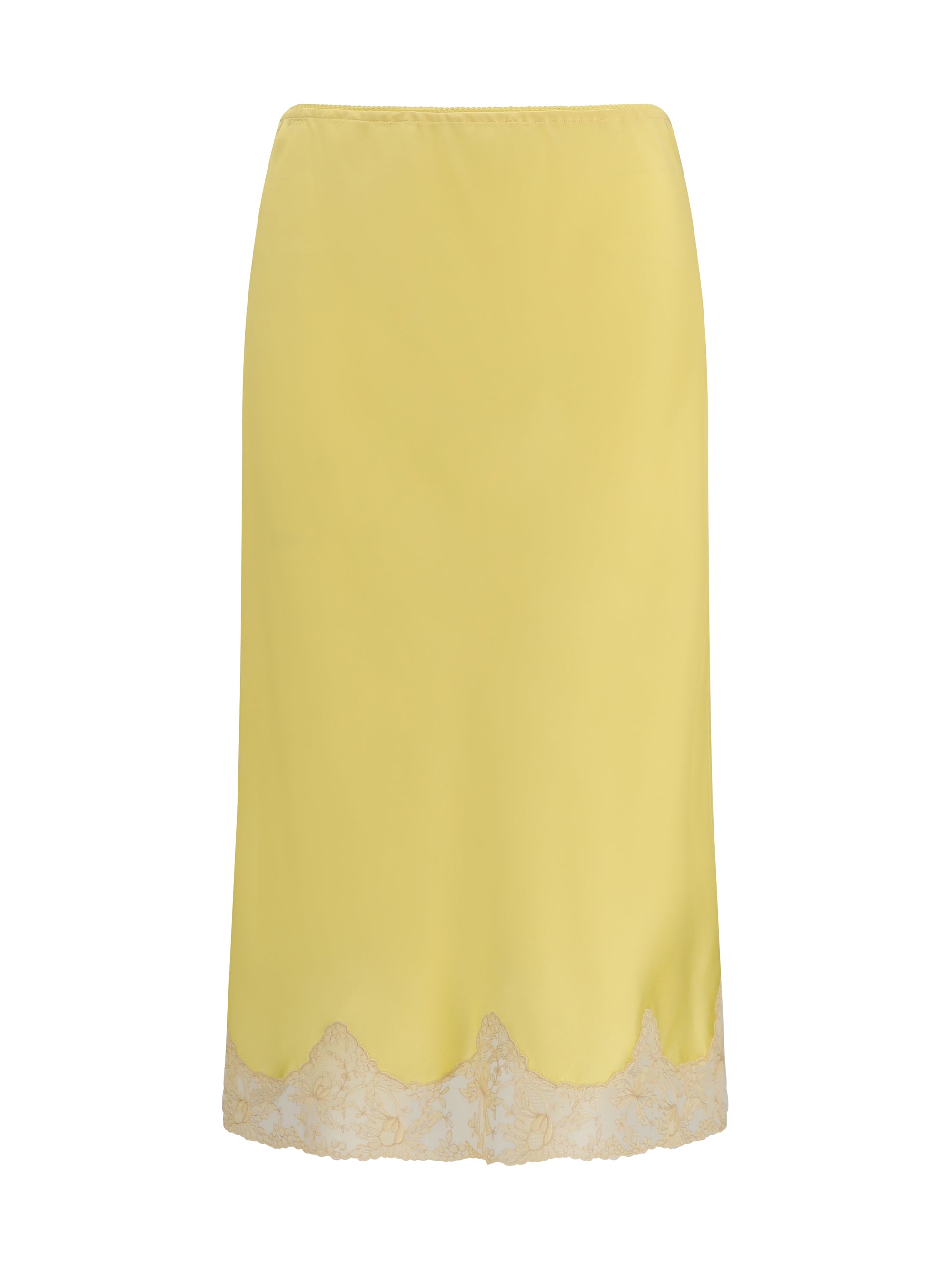 SAINT LAURENT 42 satin midi skirt with lace inserts