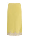 satin midi skirt with lace inserts
