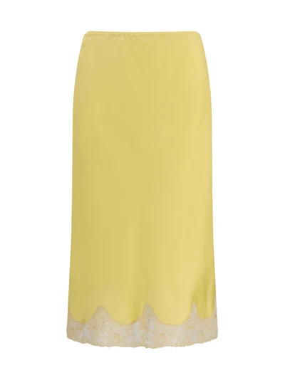 satin midi skirt with lace inserts