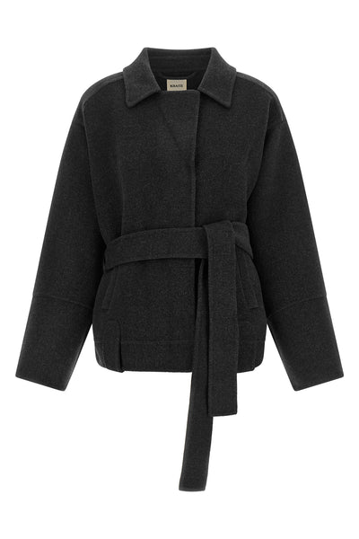 the khaite alder jacket in pure anthracite grey structured wool defines an ove
