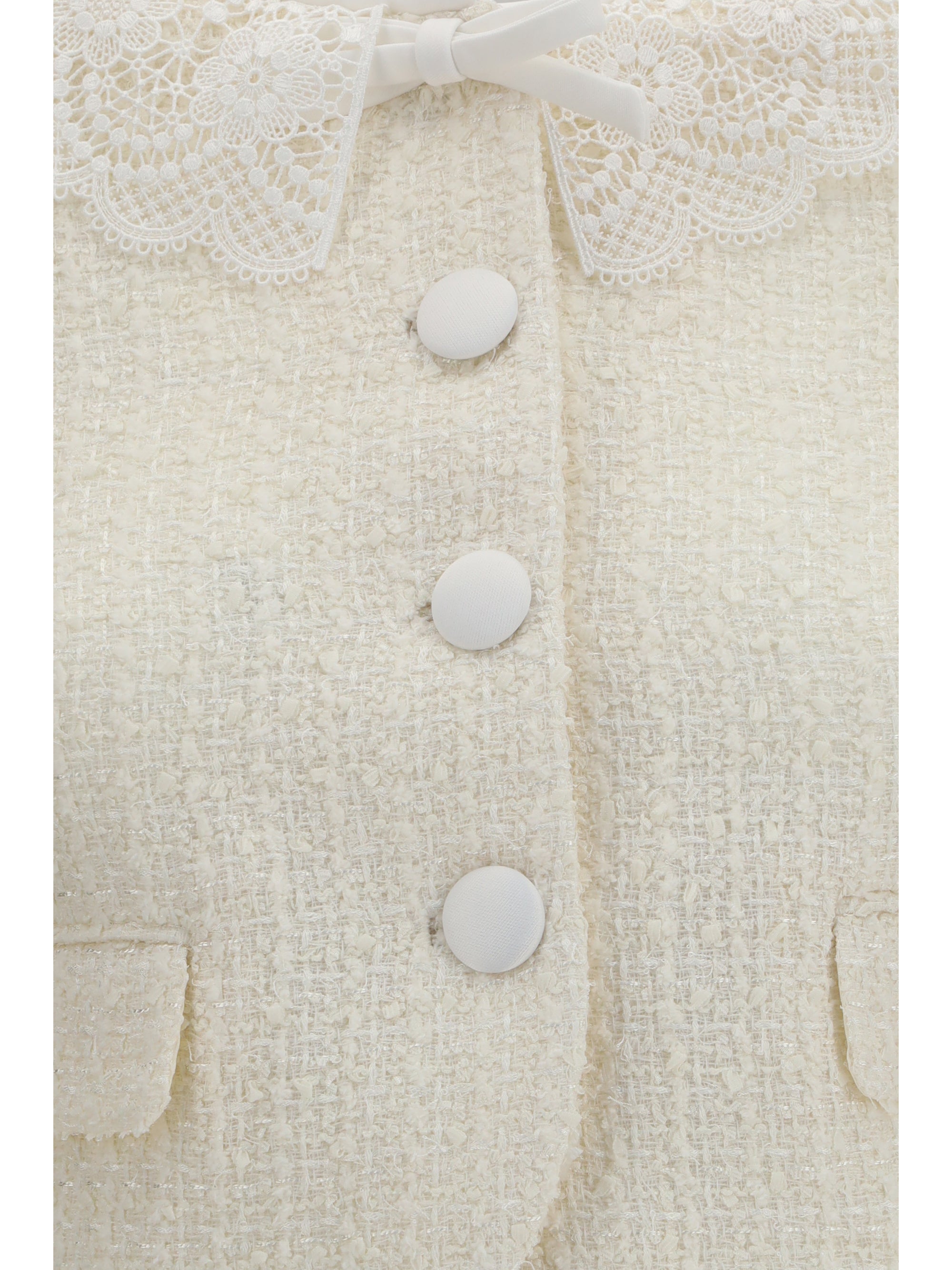 bouclé jacket with lace collar