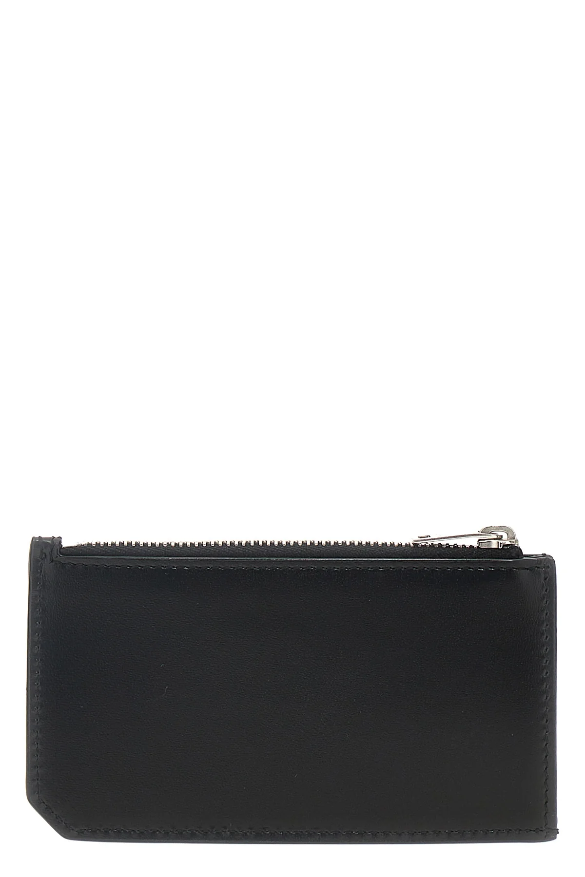black leather cuir glacè mat zip metallic silver logo