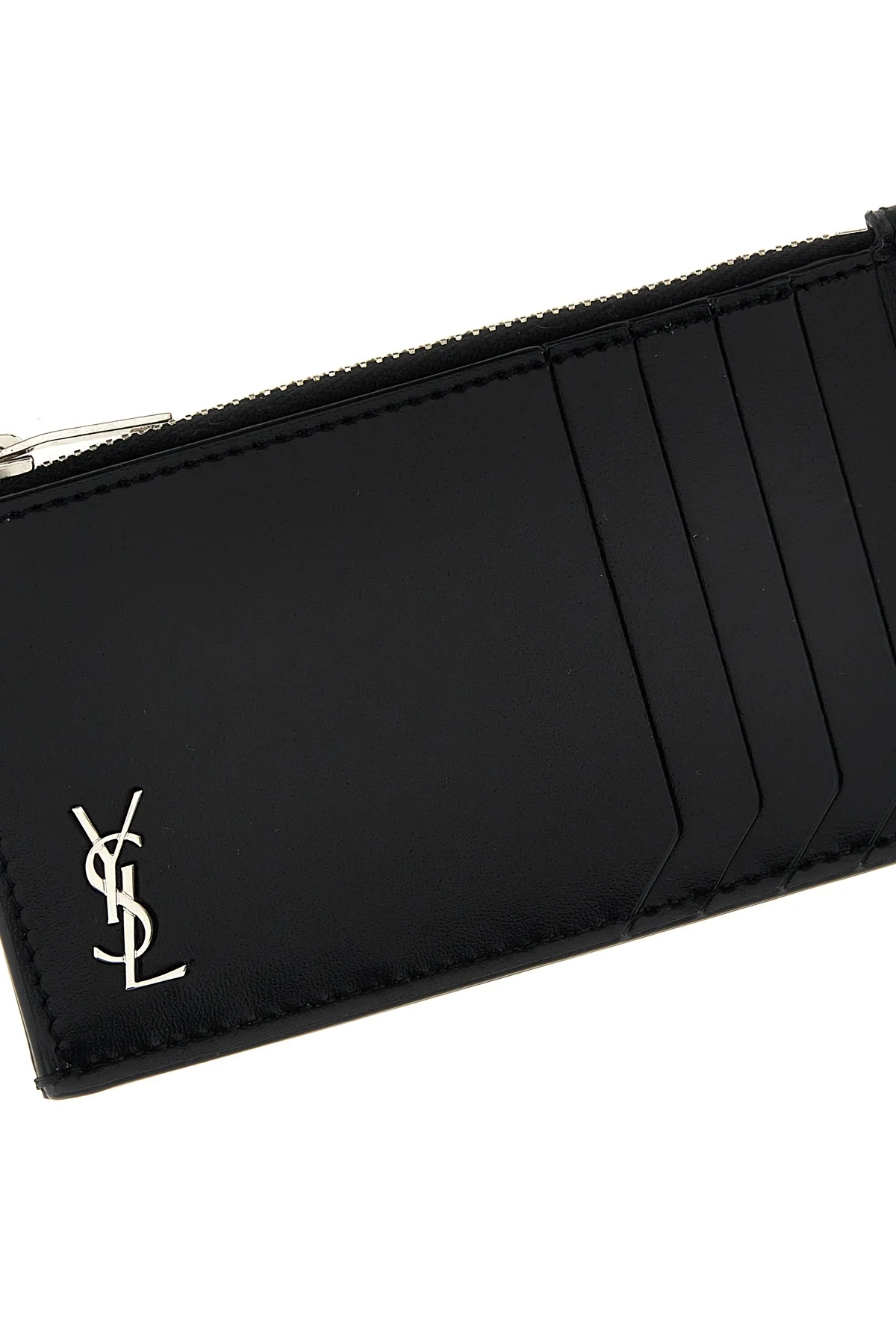 black leather cuir glacè mat zip metallic silver logo