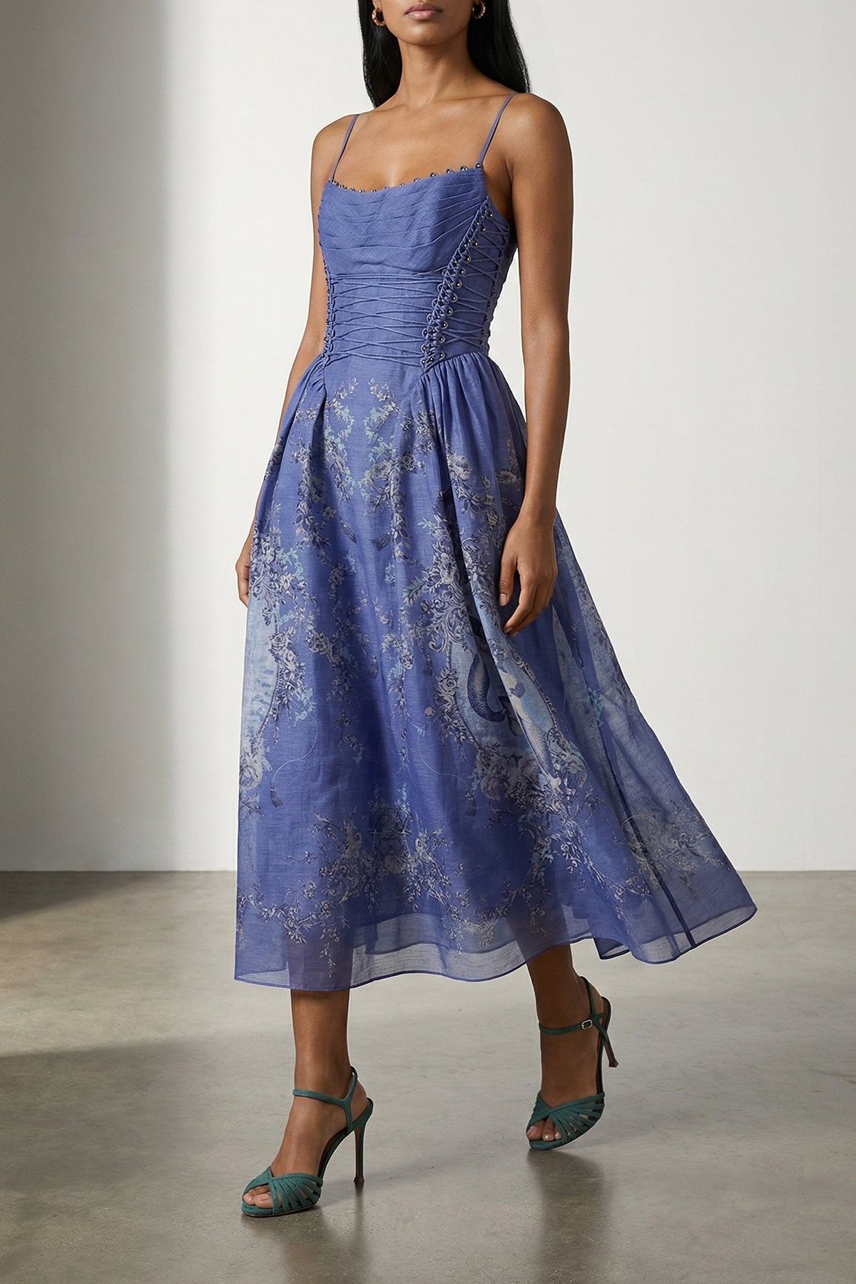 ZIMMERMANN 0 rebellion mermaid picnic floral print maxi dress in linen and silk