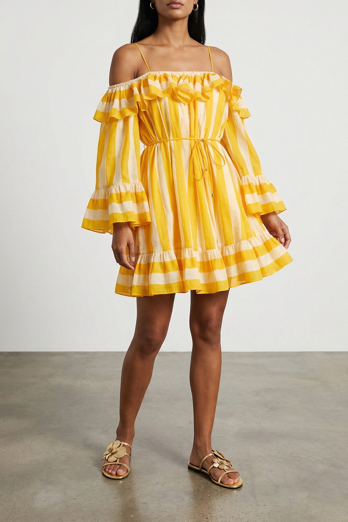 ZIMMERMANN 0 daylight striped cotton curled dress