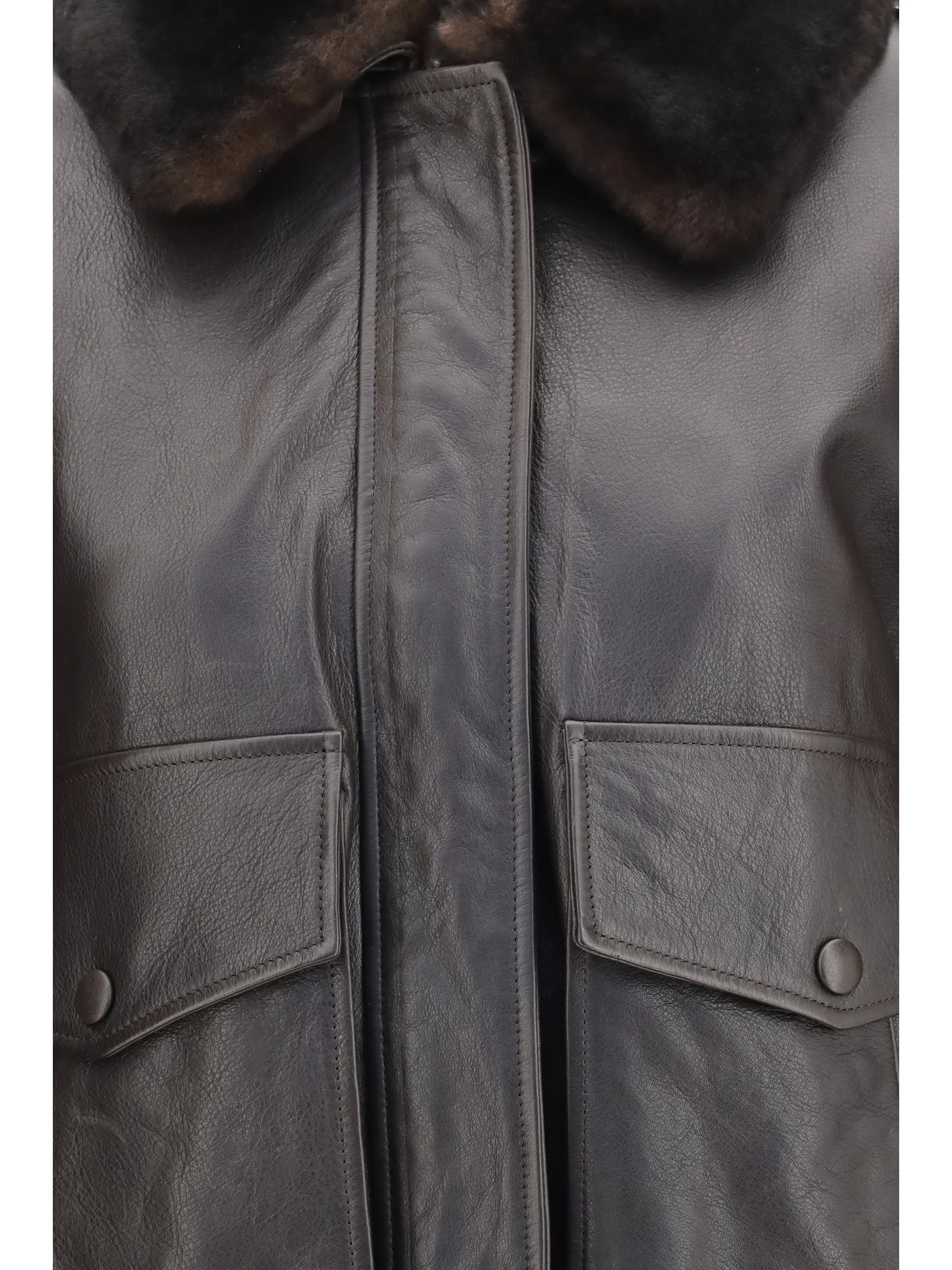 russo leather bomber with shearling collar