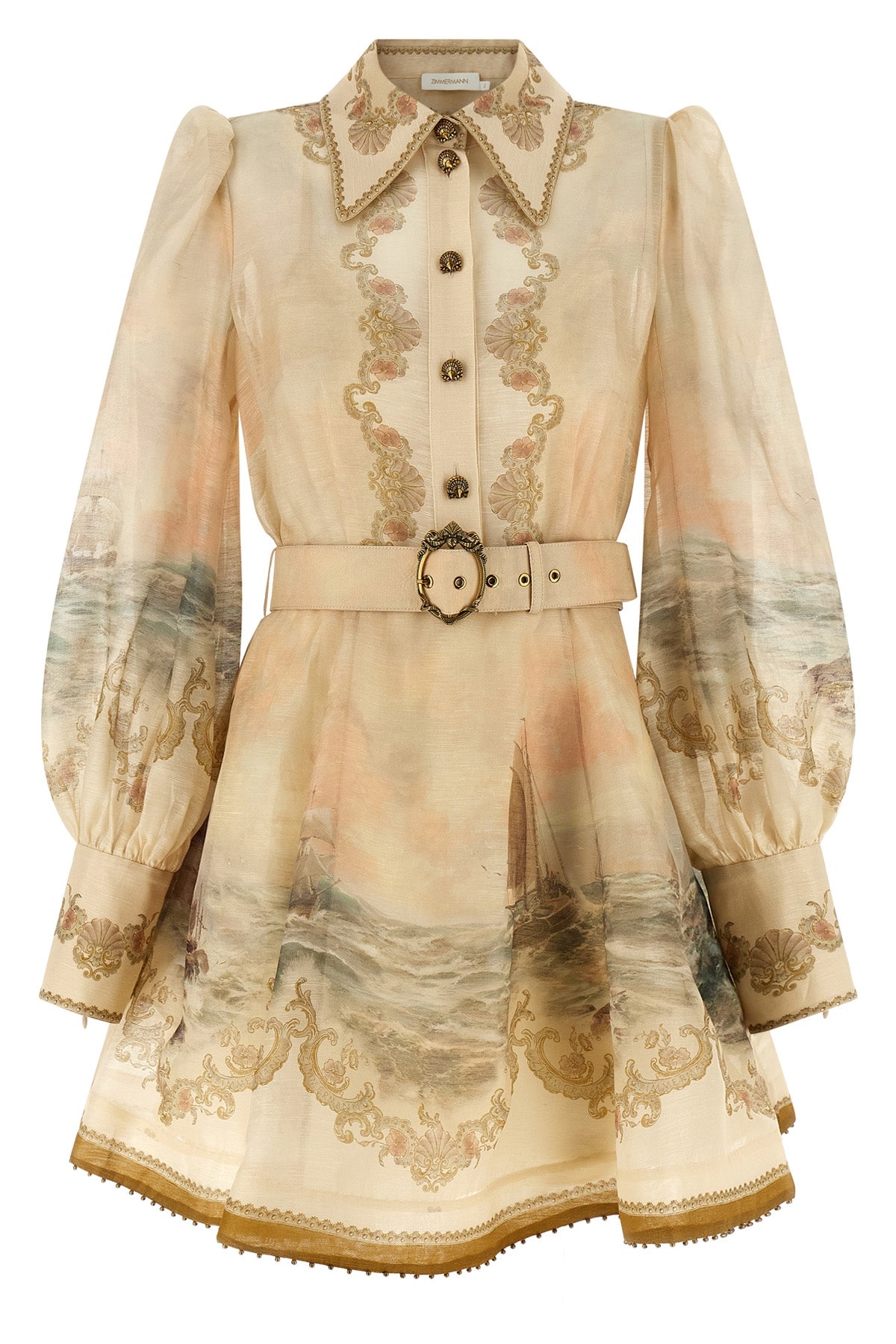 ZIMMERMANN 0 rebellion marine chemisier-style mini dress in silk and linen