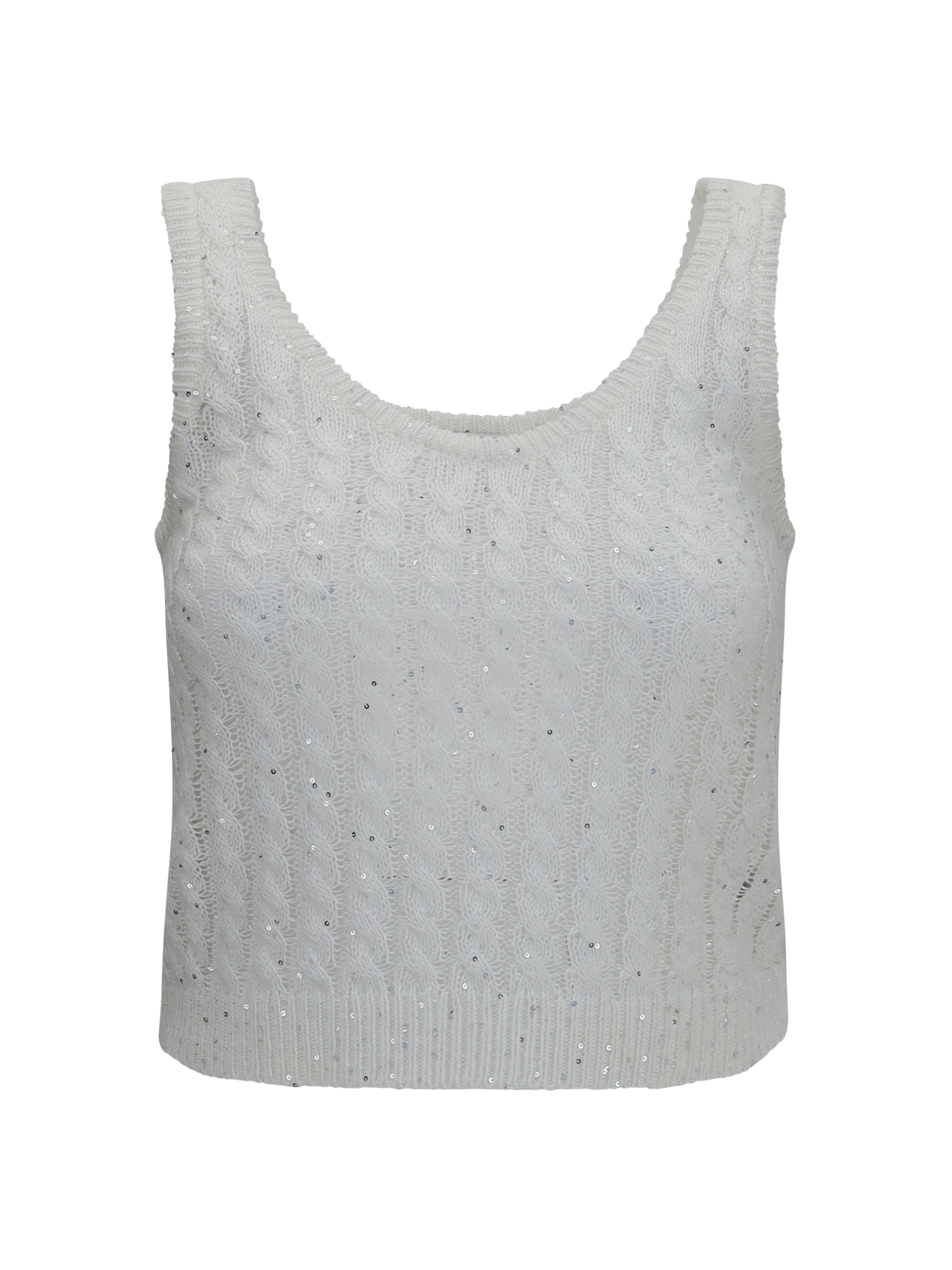 BRUNELLO CUCINELLI XXS white linen knit tank top with sequins