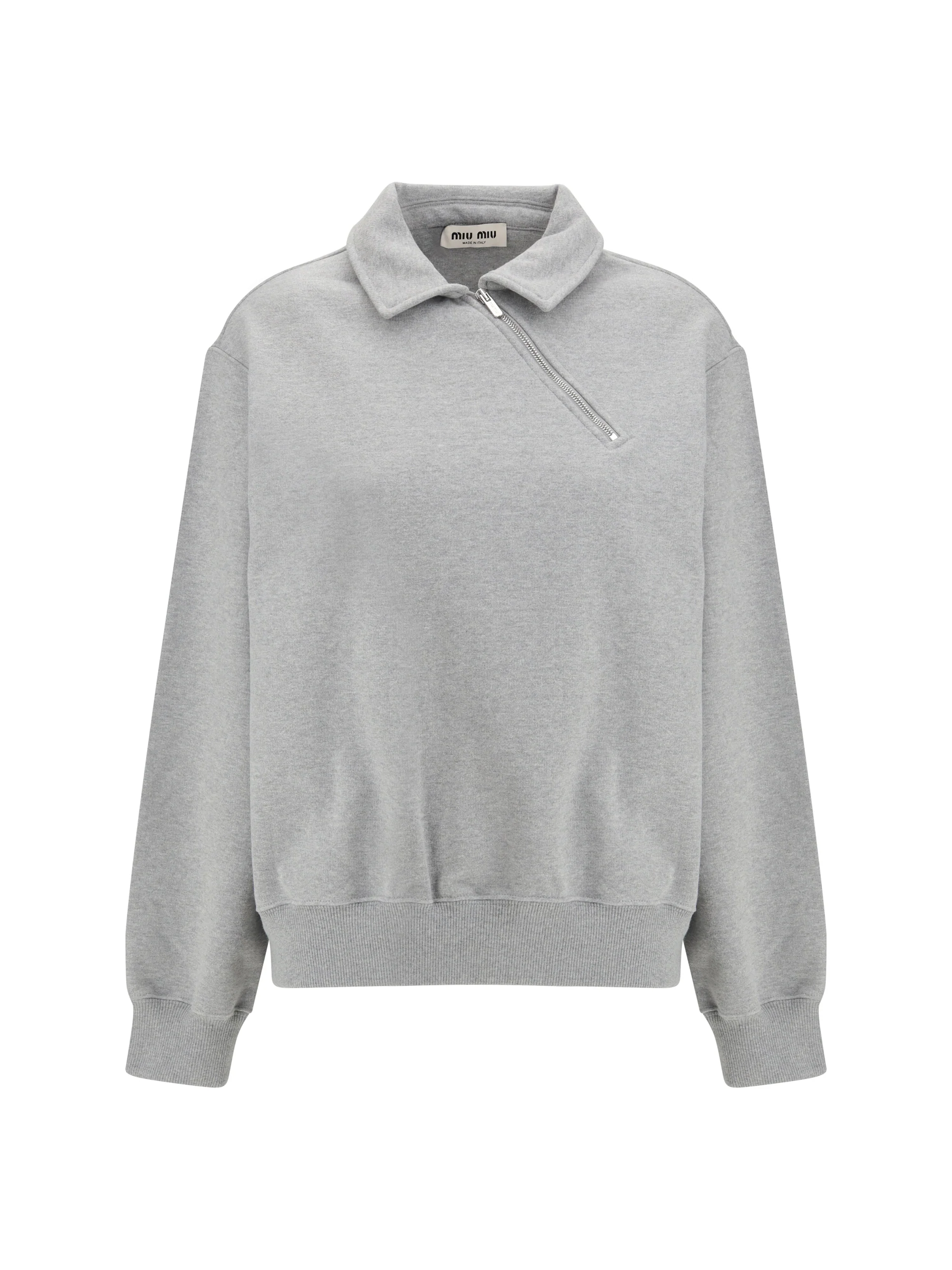 sweatshirt with oblique zip closure