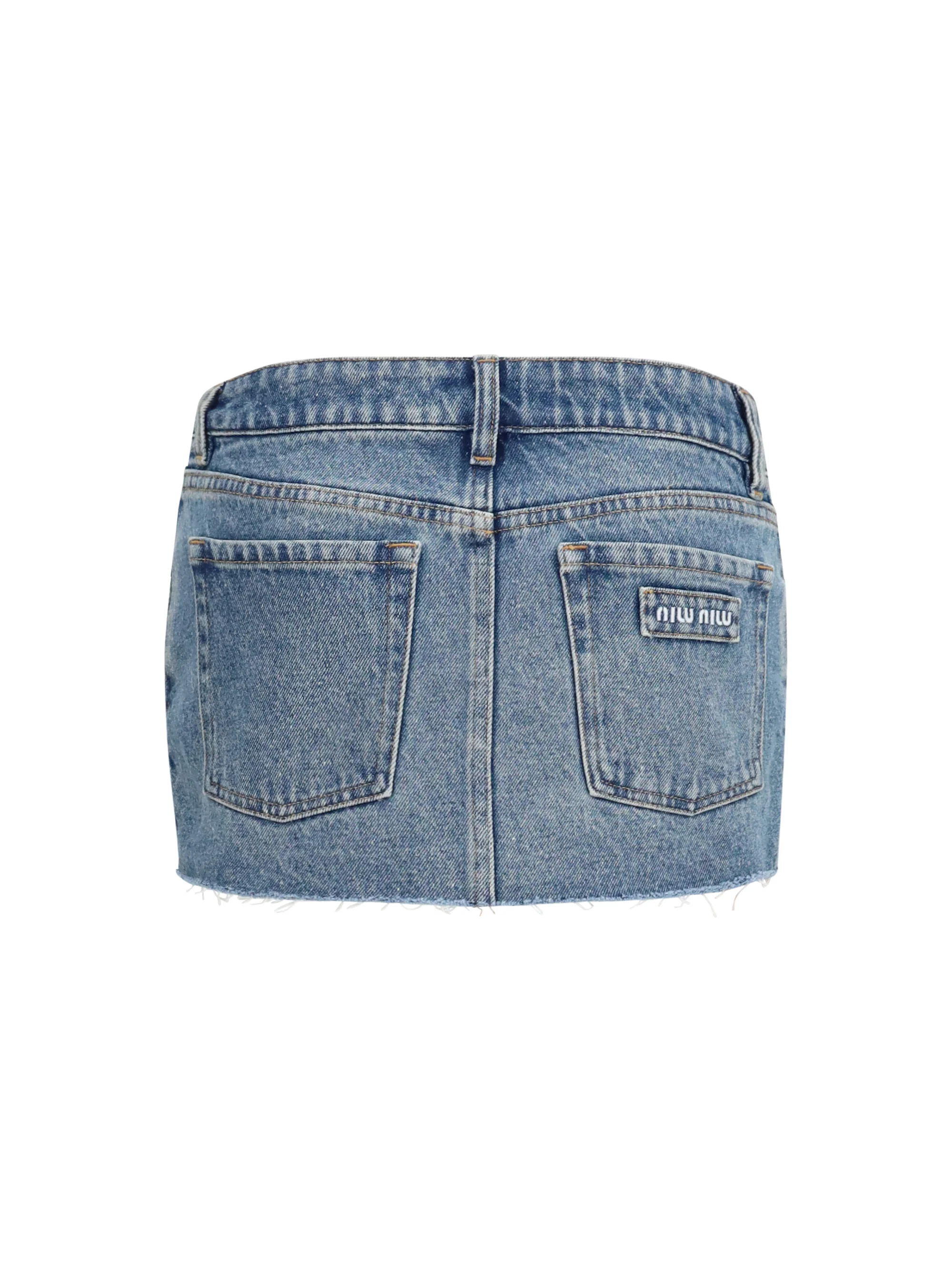 frayed hem denim mini skirt
