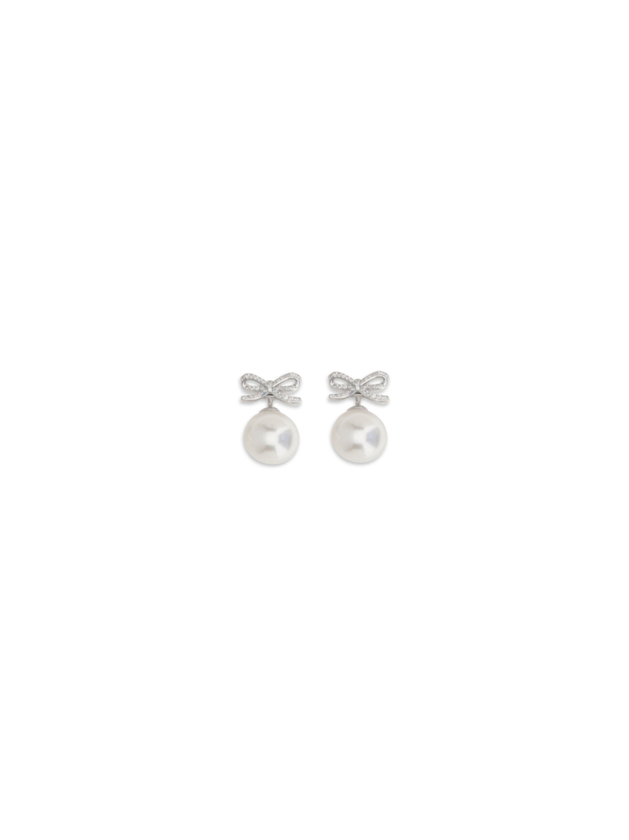 SELF-PORTRAIT OS crystal bow earrings with pearl
