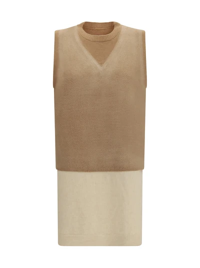 double-layer wool knit vest