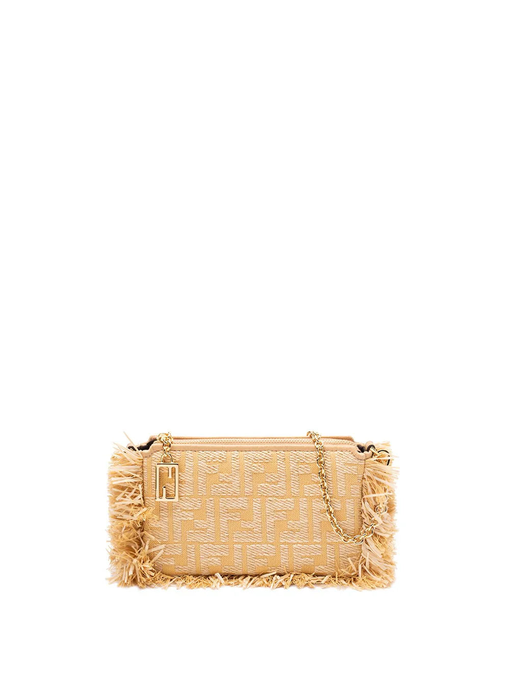 FENDI Baguette FF Chain Raffia Pouch – Beige