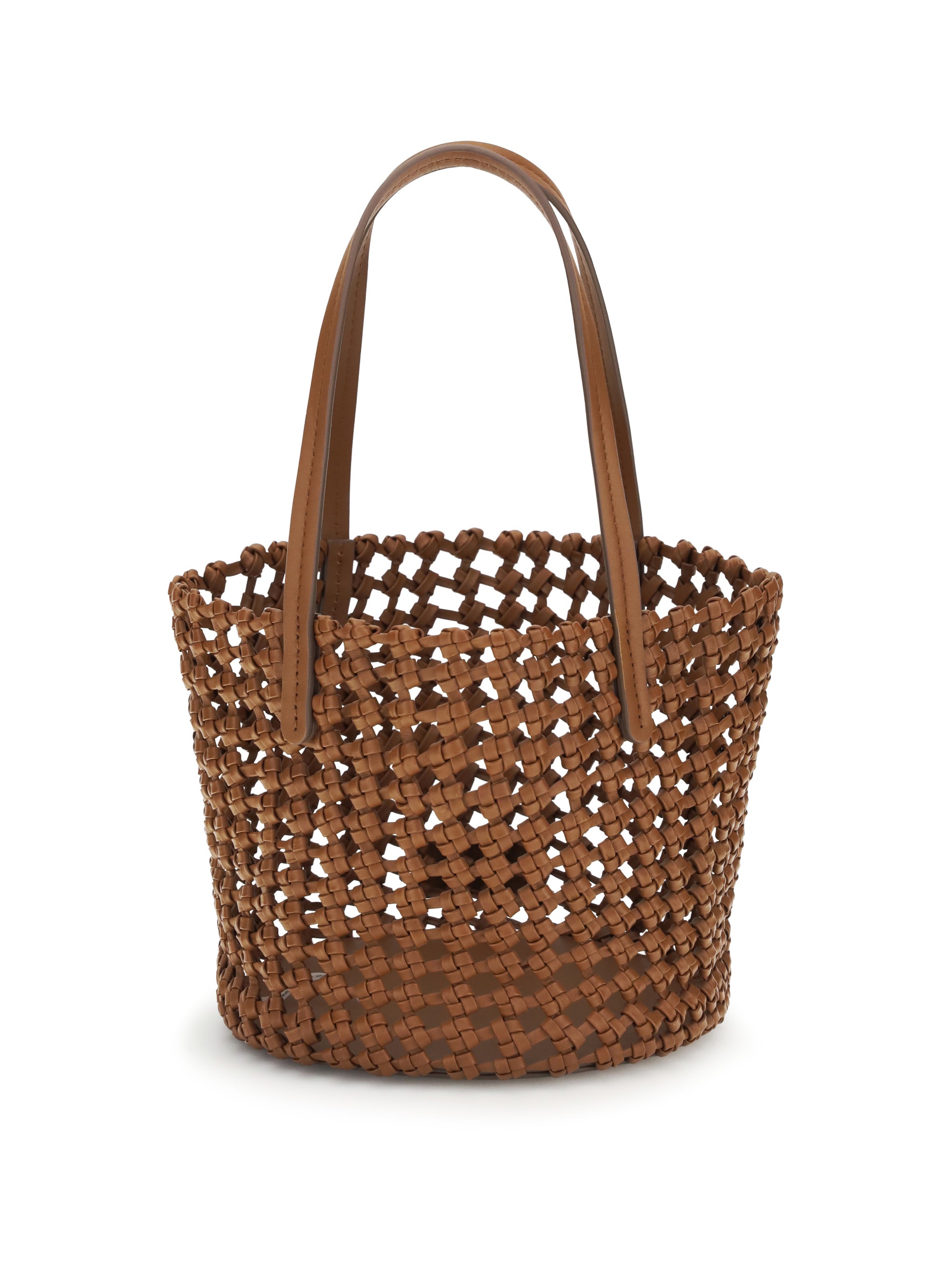woven leather bucket bag