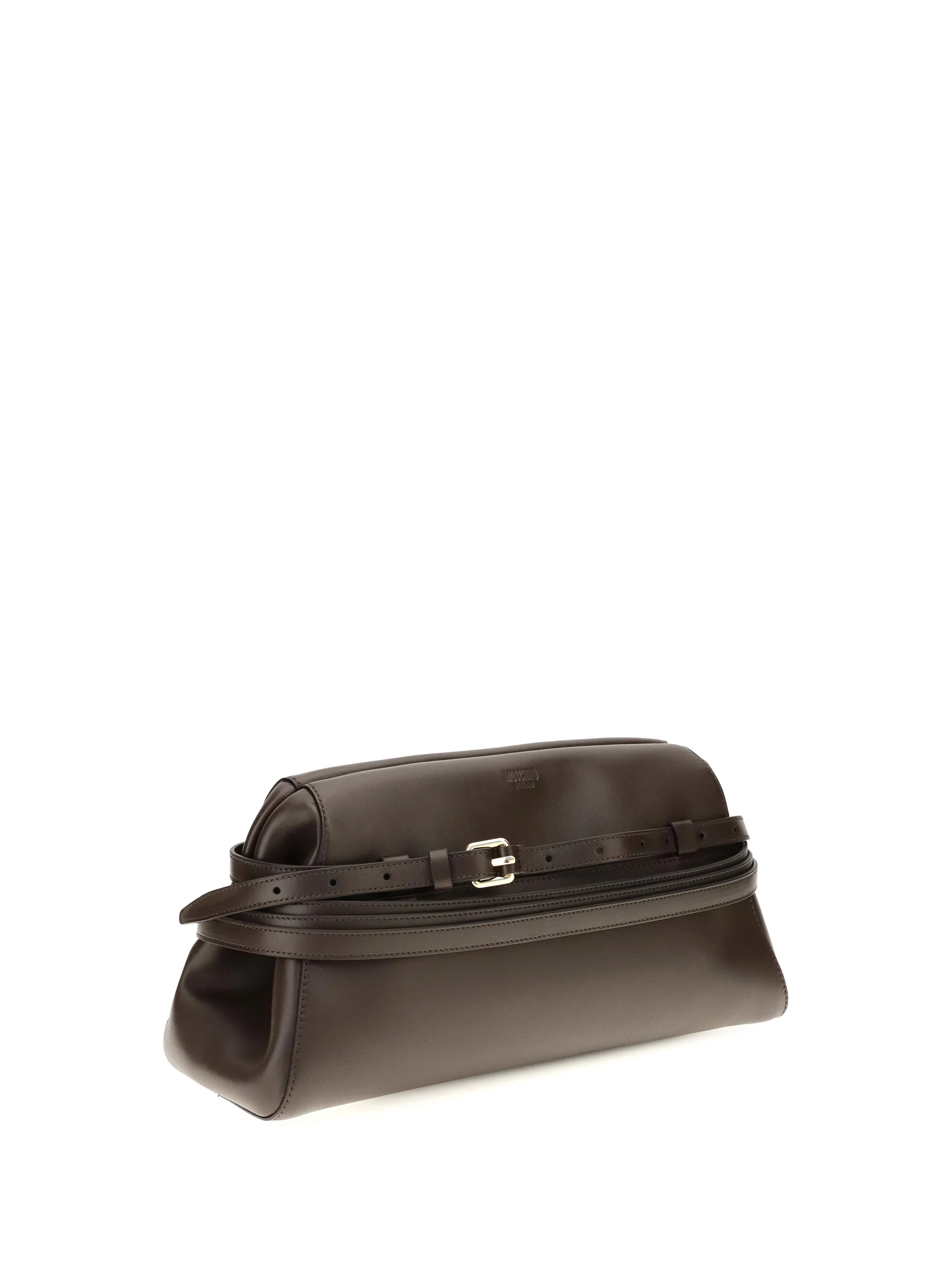 MOSCHINO OS leather clutch with buckle detail