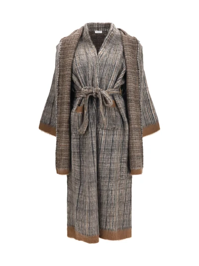 prince of wales double-knit mohair and wool coat with scarf