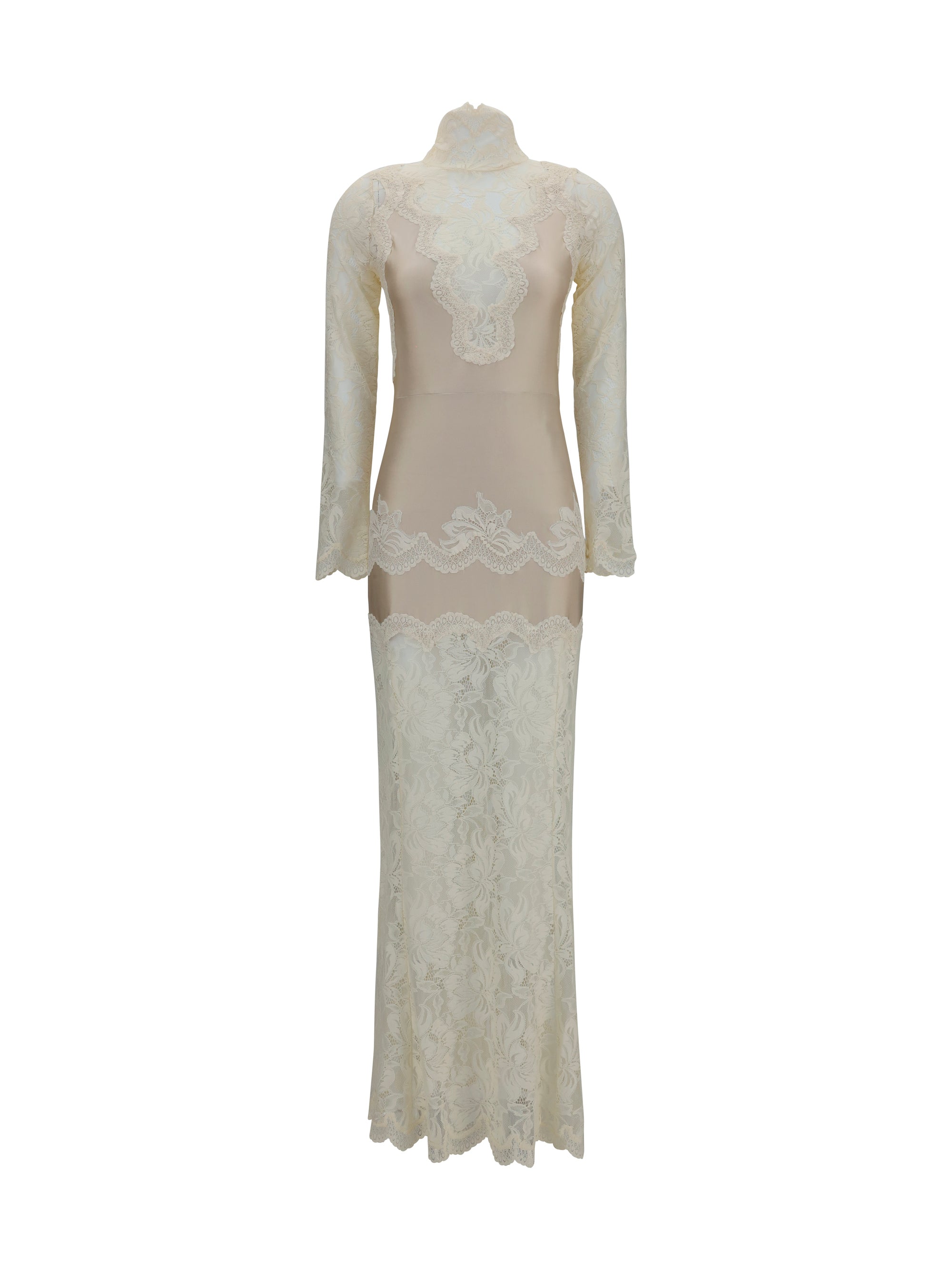 RABANNE 36 long lace and jersey dress