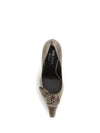 leather pumps with rose appliqué
