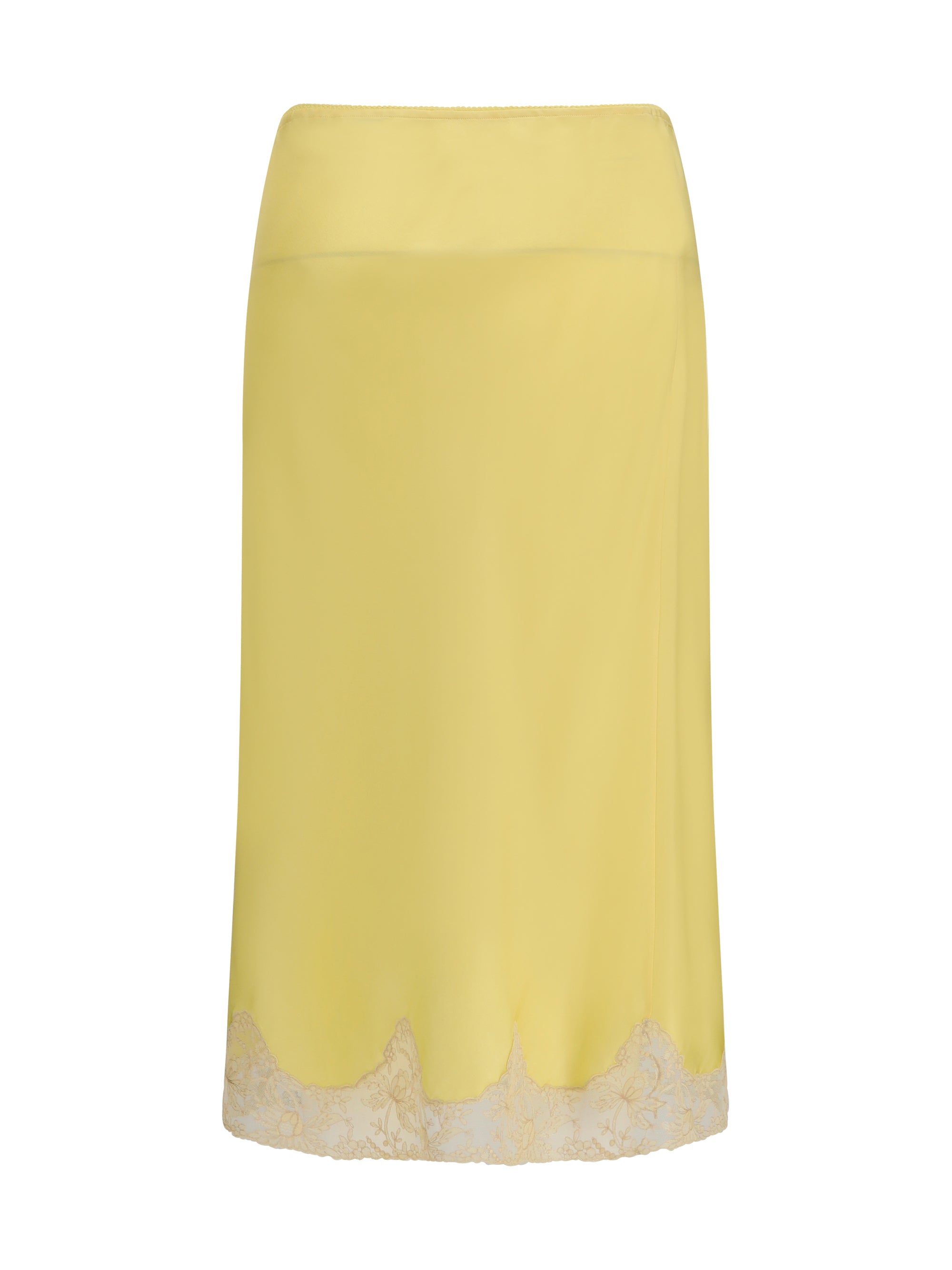 satin midi skirt with lace inserts