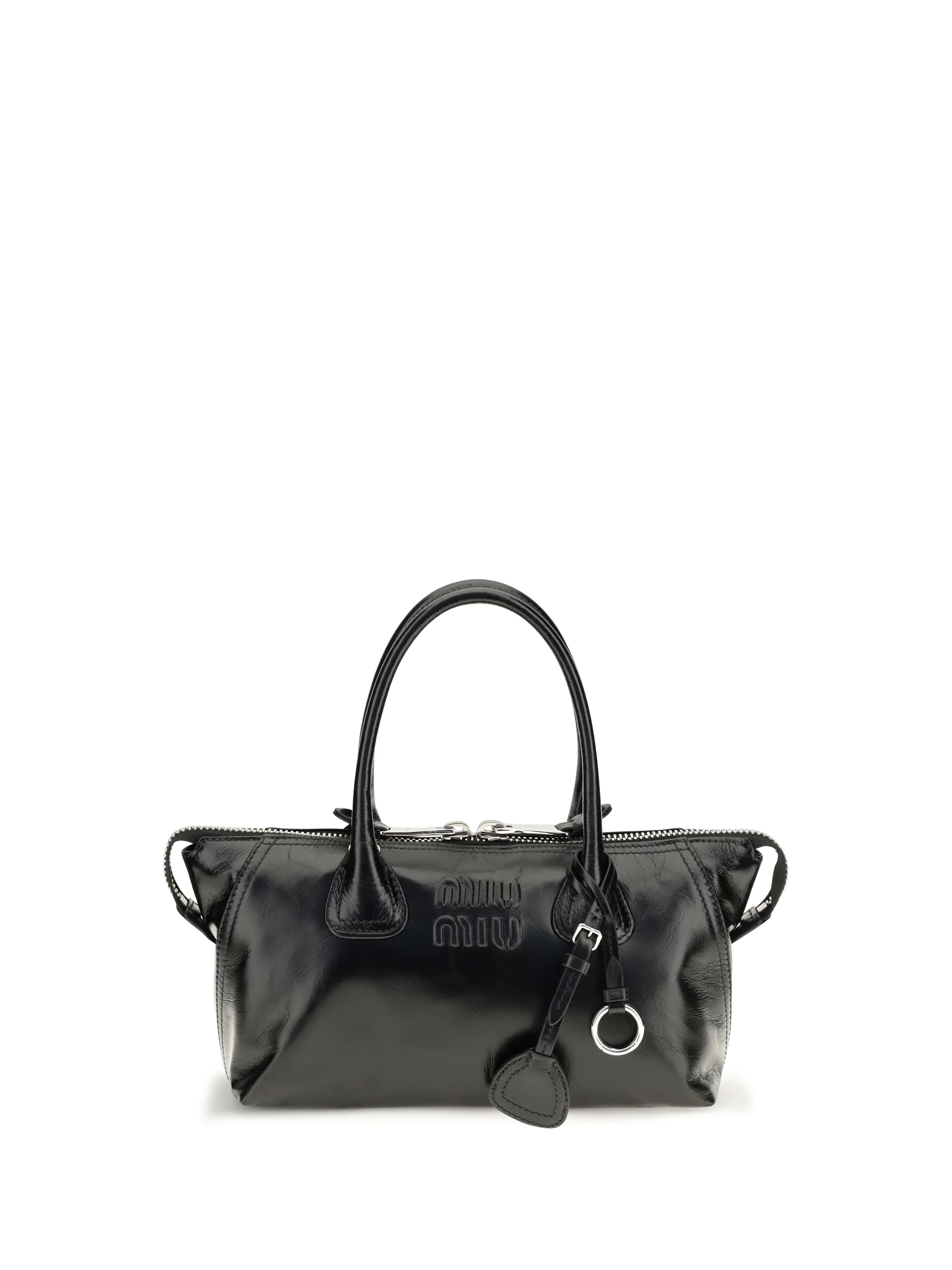 glossy leather handbag