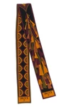 the pucci scarf stands out for its elongated silhouette and straight edges