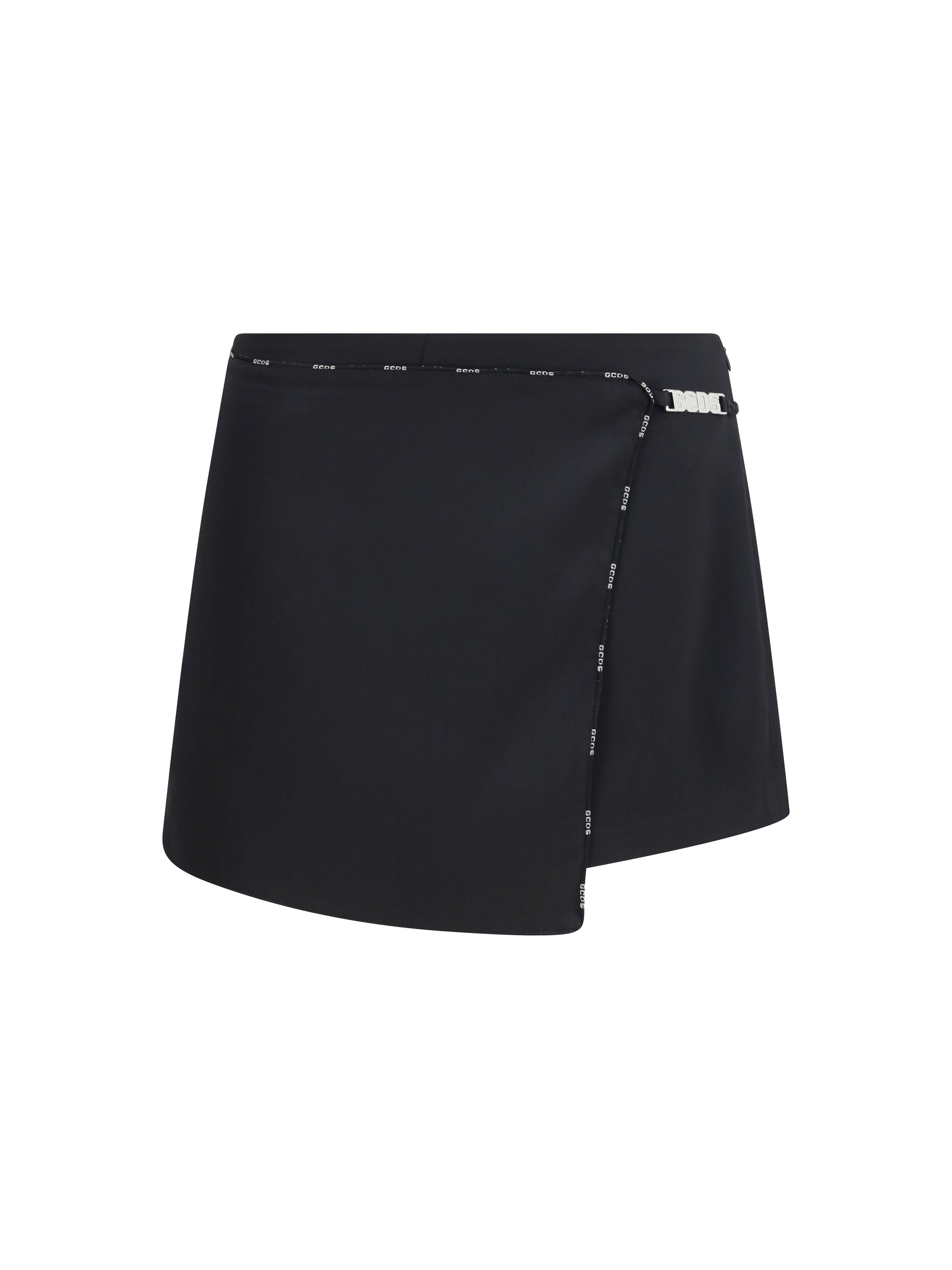 GCDS 38 satin mini skirt-shorts with logo trim