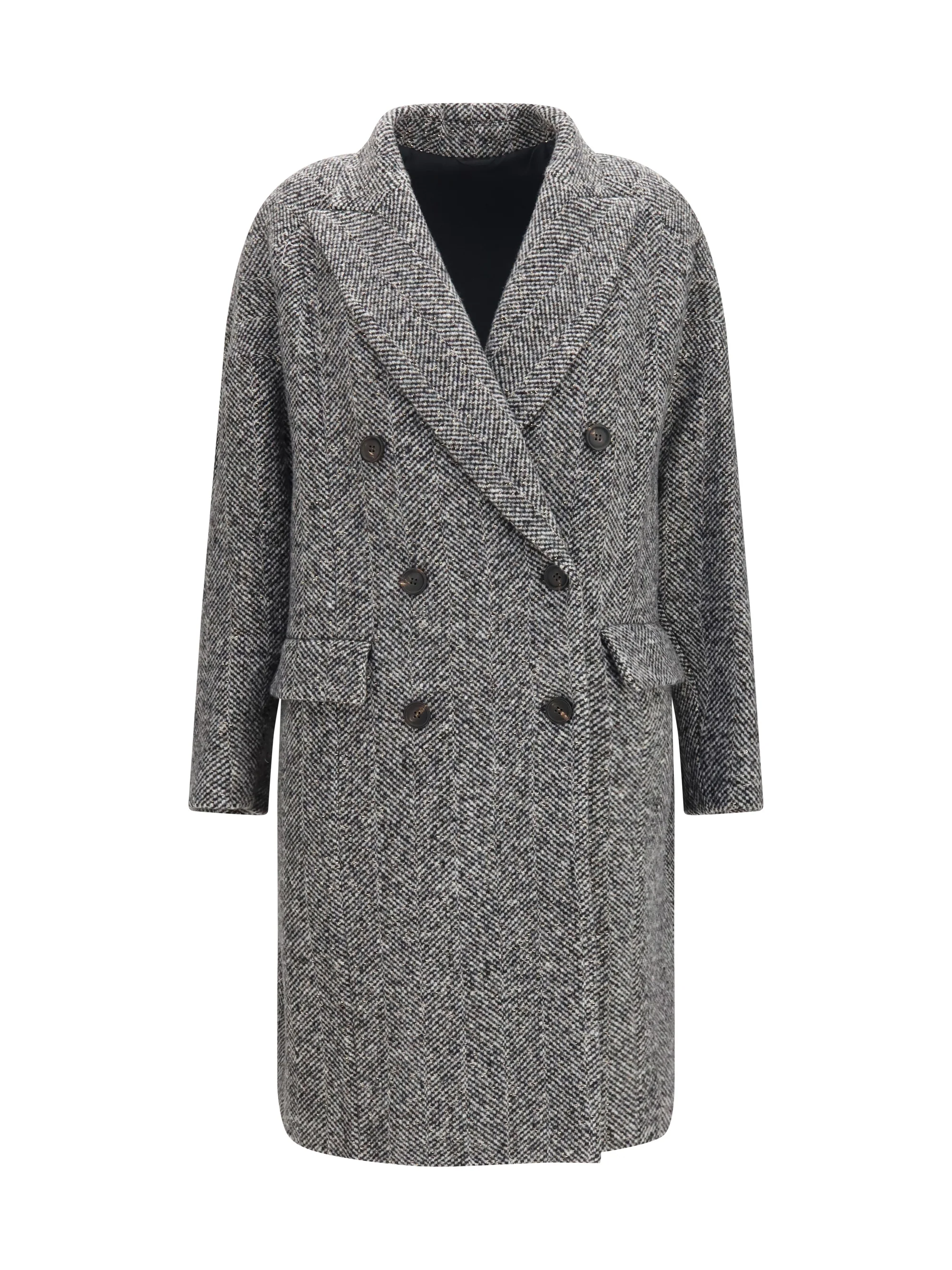 double-breasted wool and alpaca blend coat with sequins