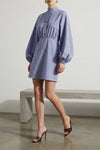 drawstring stripe mini striped cotton poplin dress