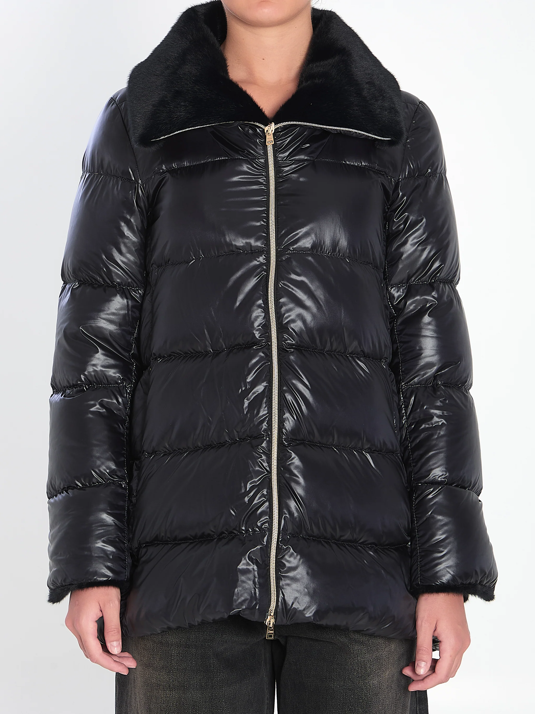 light puffer with collar ecofur