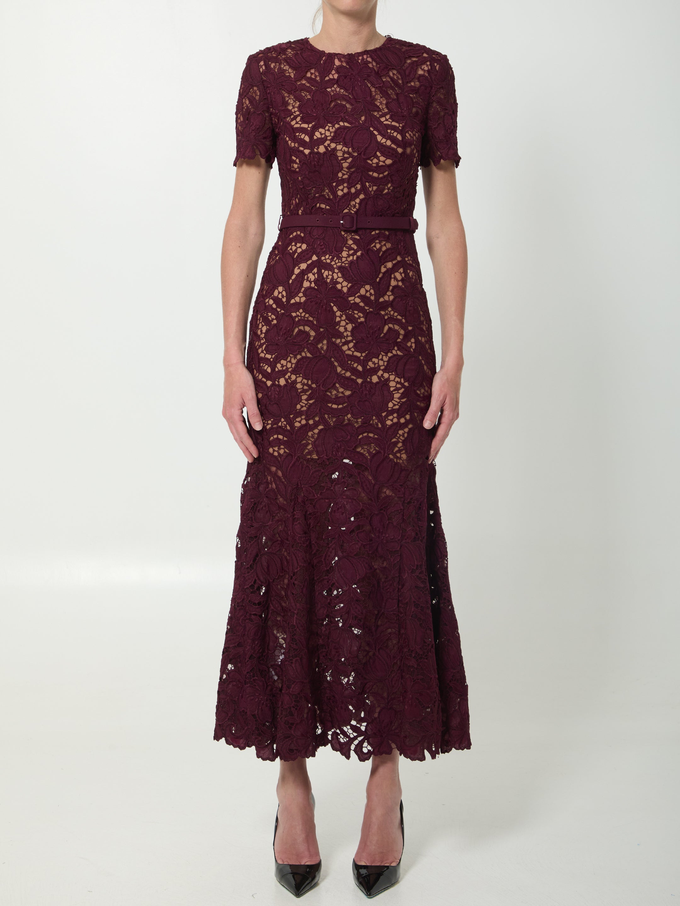 SELF PORTRAIT 10 burgundy lace midi dress