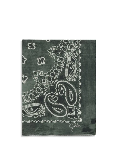 golden paisley printed silk scarf