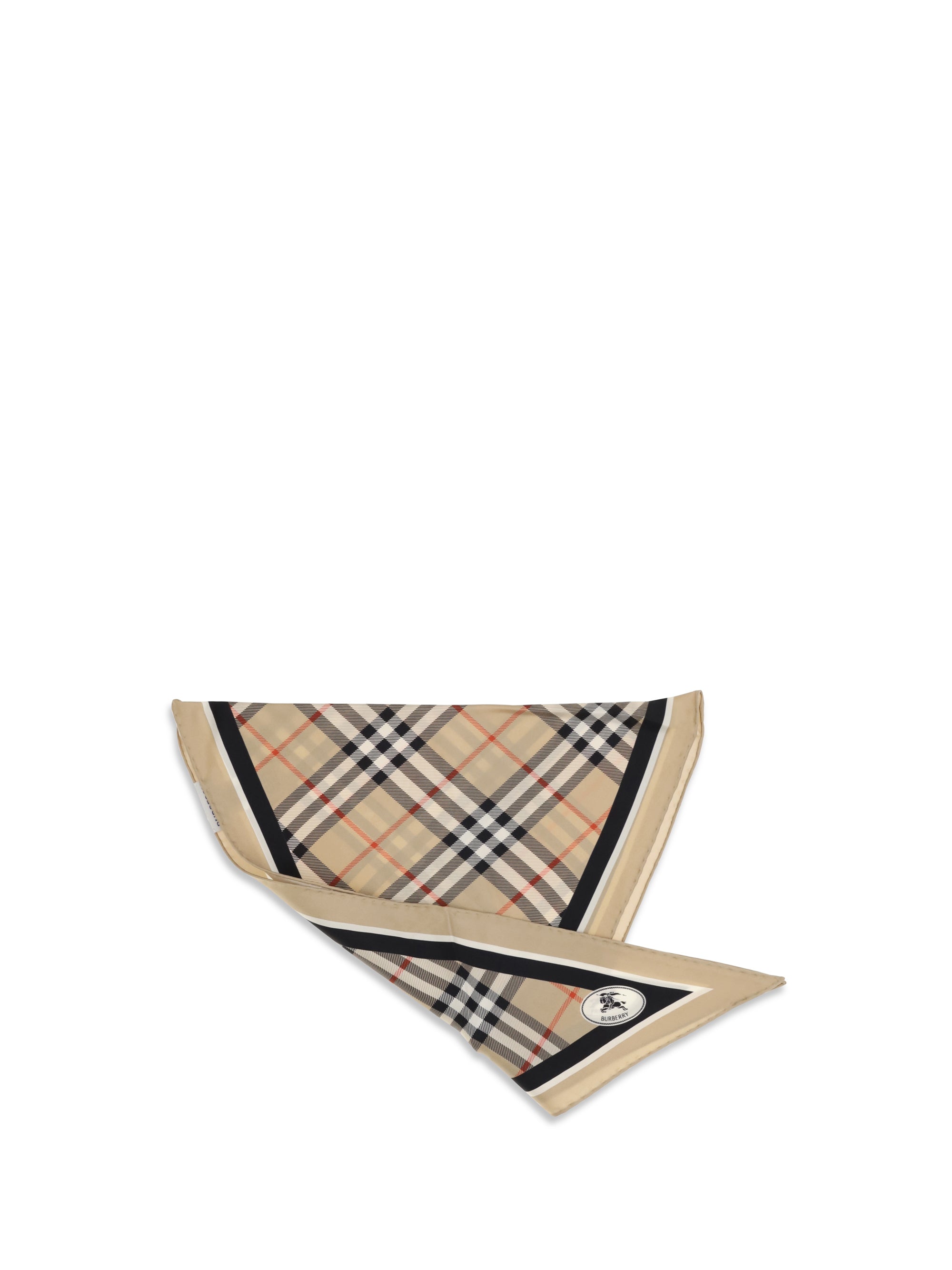 BURBERRY OS check silk scarf with knight stamp 